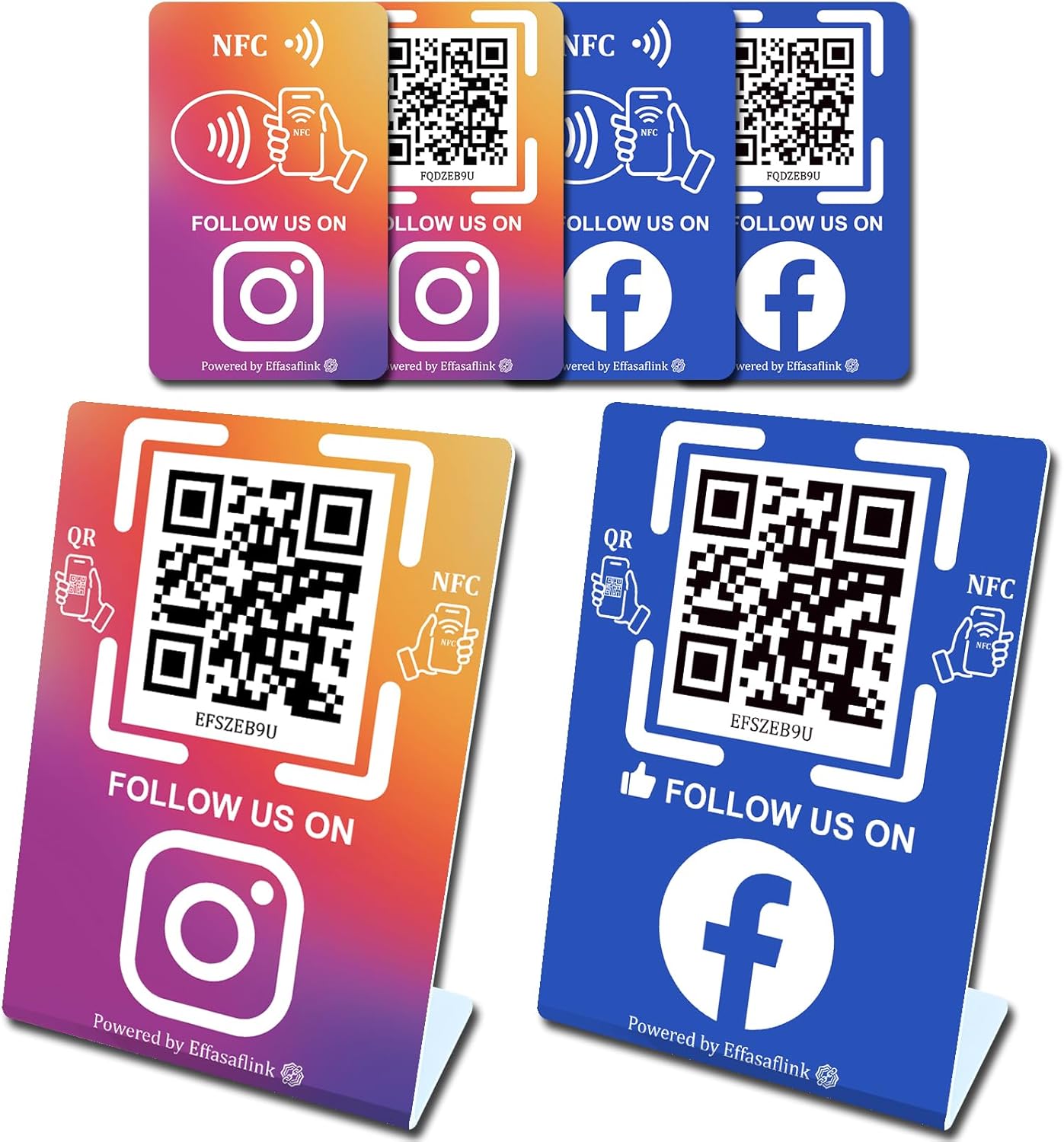 Social Media Stand with NFC & QR Code Sign - Easy and Fast Access to Social Media Page for Customers - Gain More Followers, Simple Setup, No Monthly Fees, For All Businesses, Compatible with Instagram&Facebook-2 Stands+ 4 Cards
