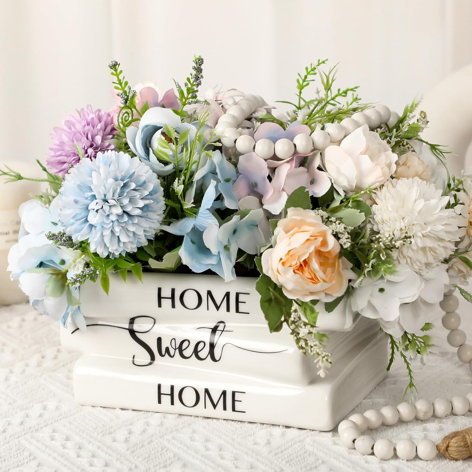 Ceramic Book Planter Pot Small Book Shaped Decorative Planter Rustic Farmhouse White Flowers Vase for Books Lovers Home Decor Bookshelf Living Room Aesthetic Decor Housewarming Gift