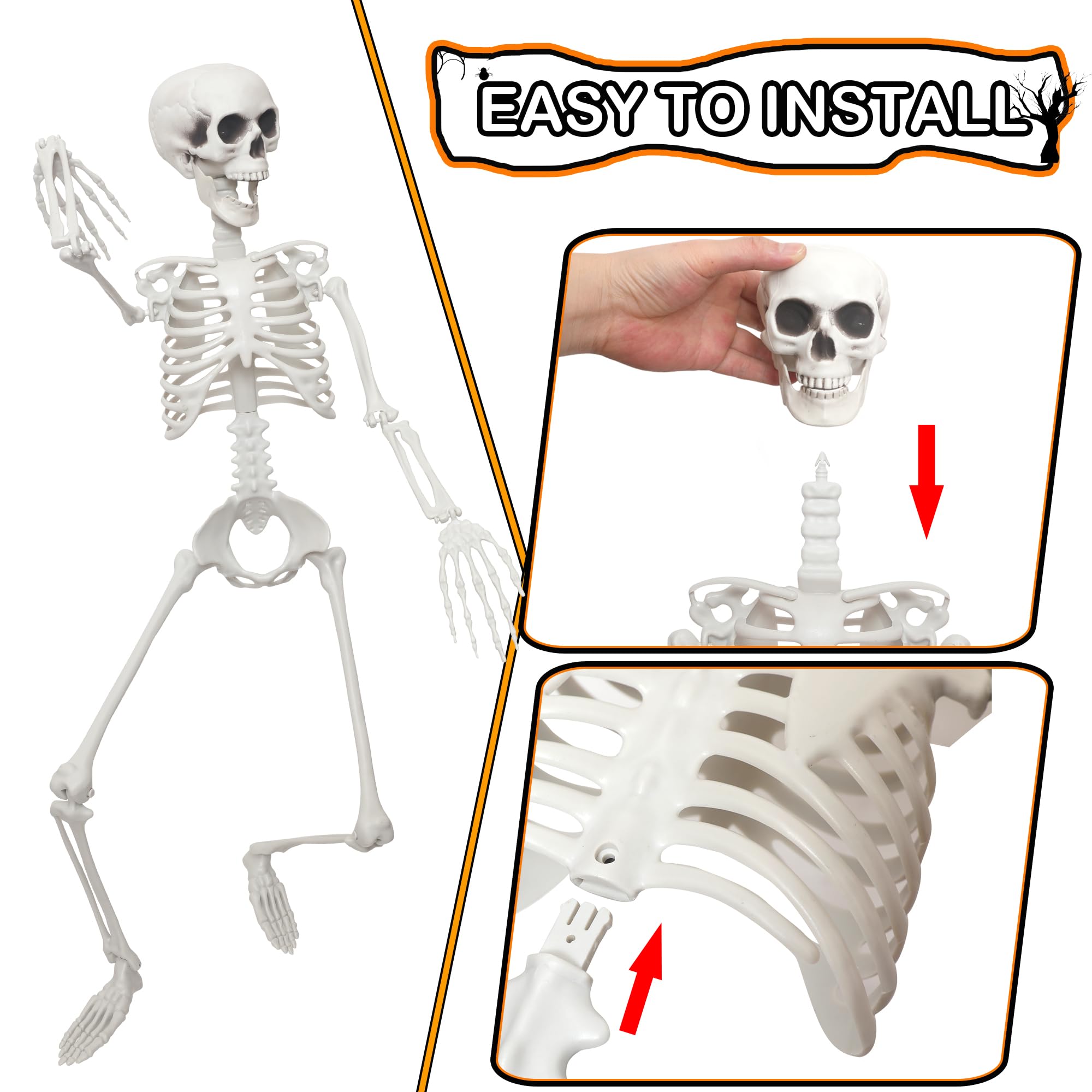 Scheletro di Halloween da 90 cm, a grandezza naturale, con giunti mobili, per feste di Halloween, forniture per la casa infestata
