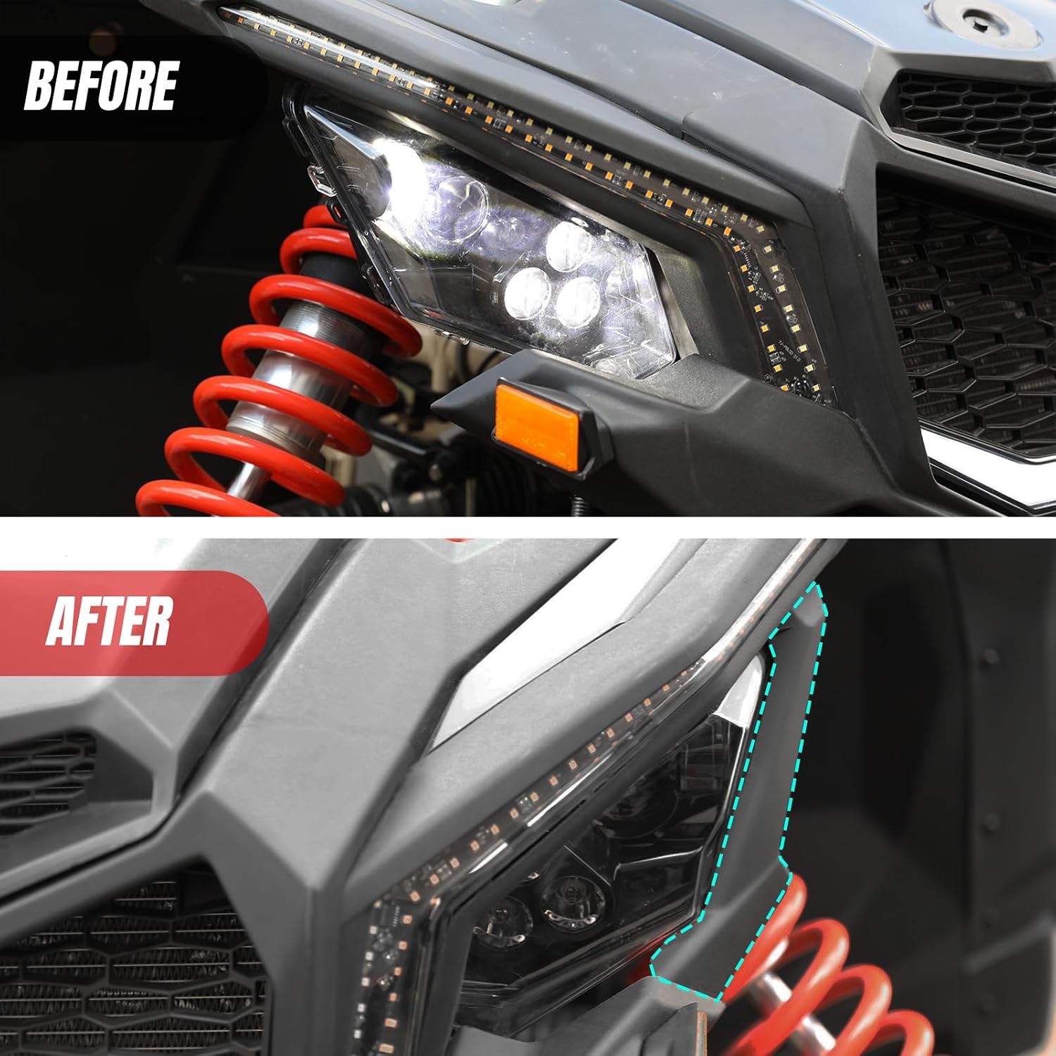 A & UTV PRO LED Headlights & Cover Trim for Can Am Maverick X3 Max XDS XRS R Turbo 2017-2025, Front LED Head lamp with High/Low Beam Accessories, Replace #710004658, 710004659, 705010628, 705010629
