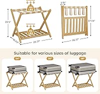 Vista 2 de Fully Assembled Luggage Racks Pack of 2, Bamboo 26.77" Folding Luggage Rack Stand for Guest Room, 5 Nylon Straps, Suitcase Stand with Storage Shelf