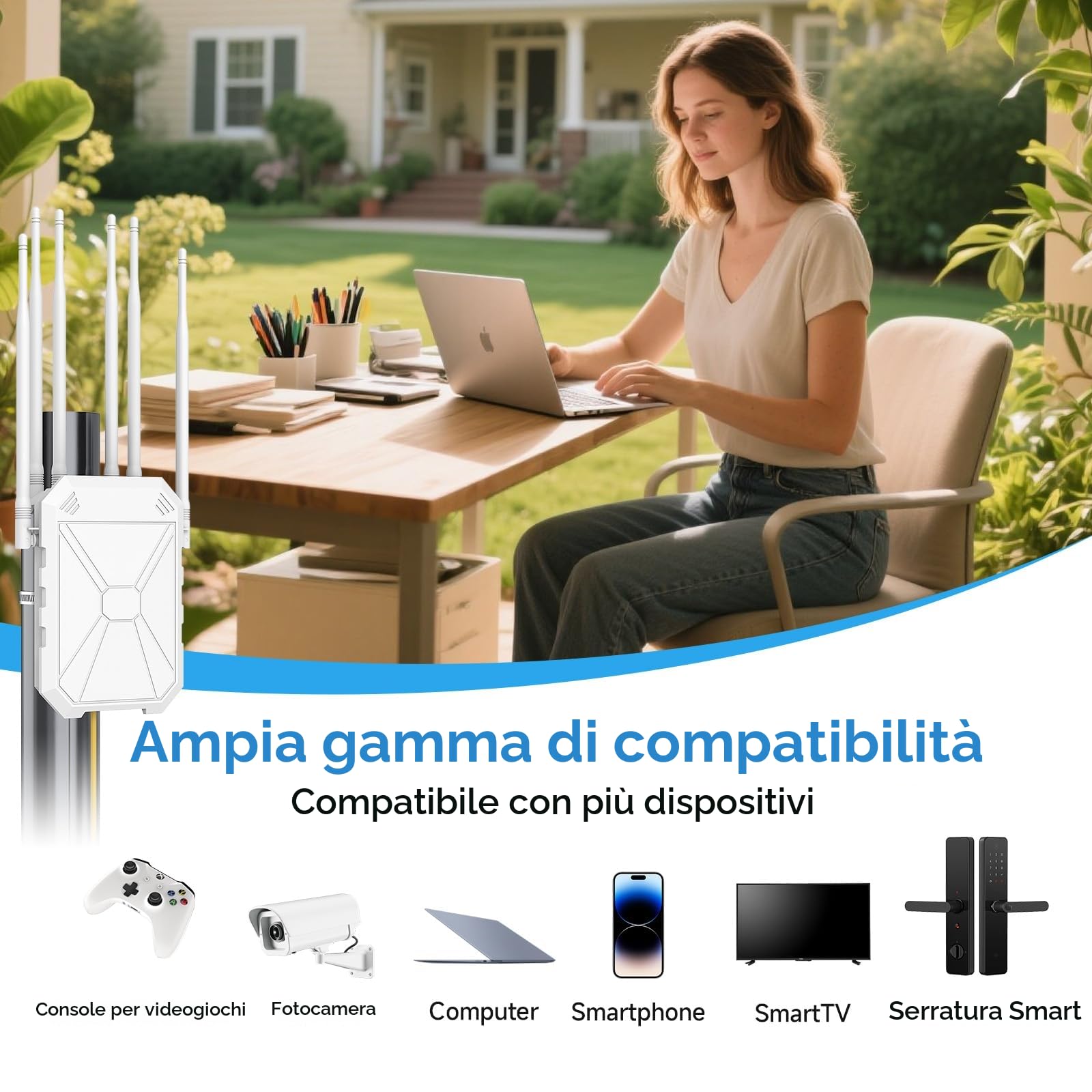 N300 Potente Ripetitore WiFi Esterno, WiFi Extender Eesterno, Resistente Alle Intemperie IP67, Porta Ethernet
