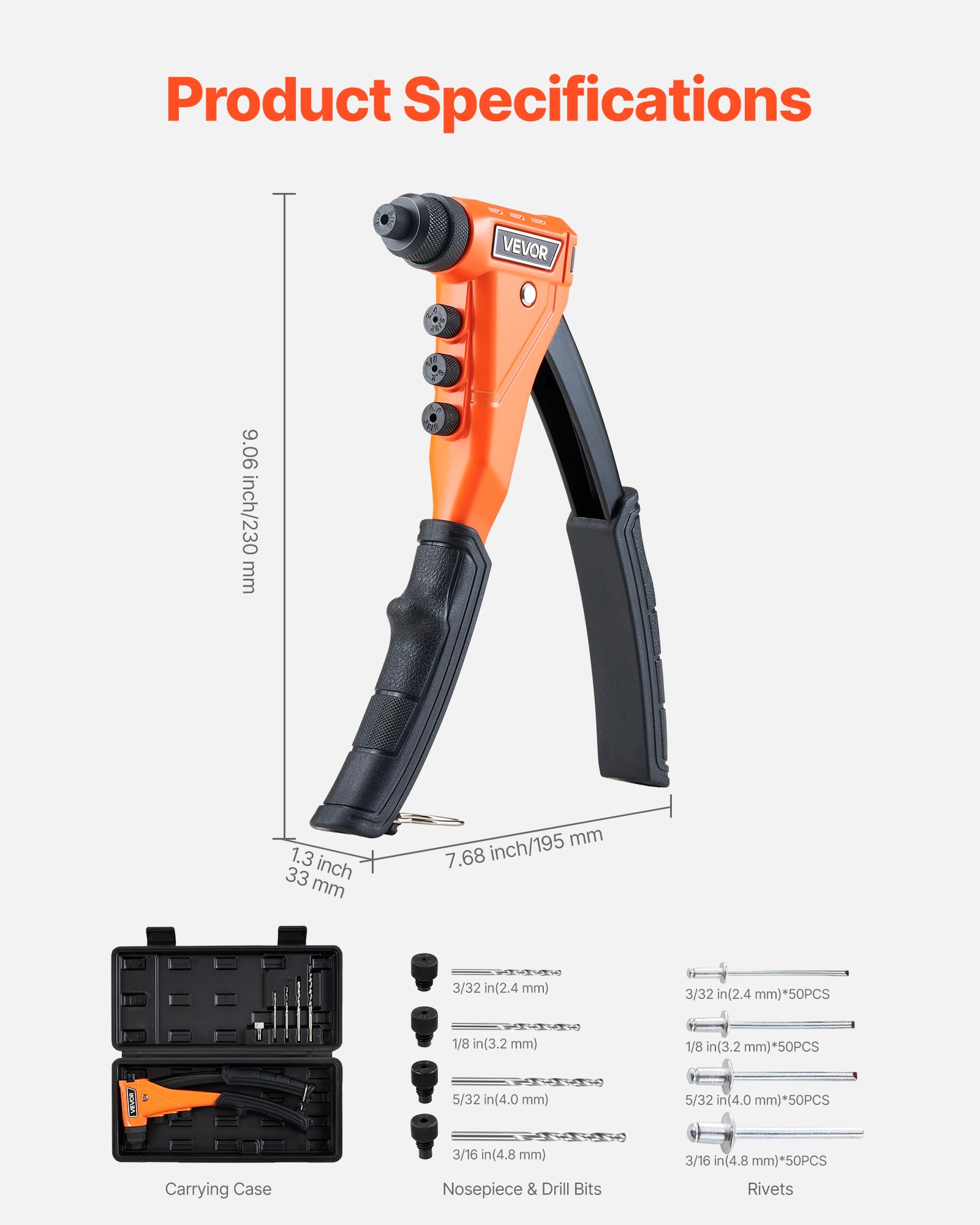 Image secondaire de Kit de Riveteuse Manuelle VEVOR avec 200 Rivets et Mallette de Transport