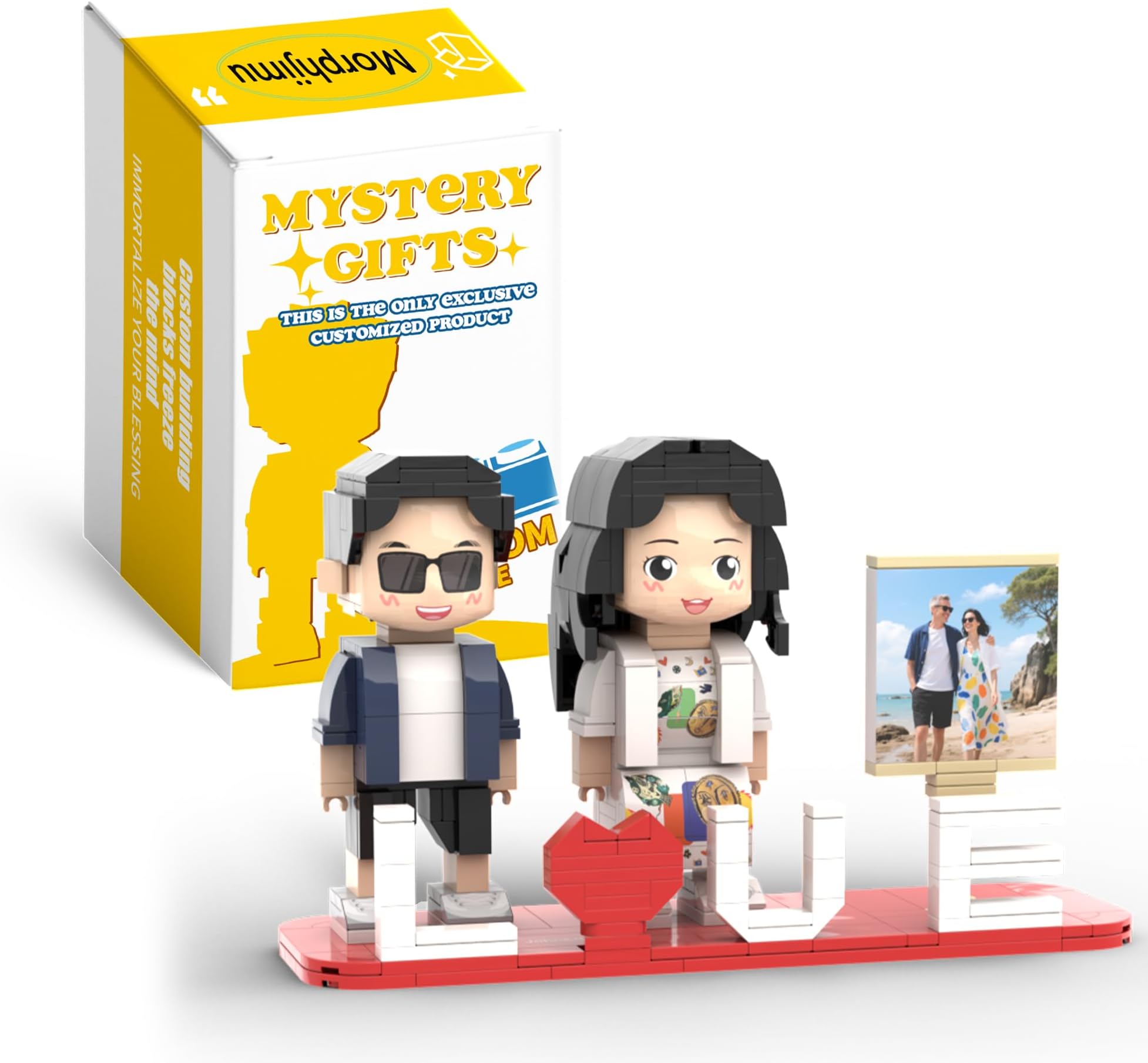 Personalized Block Puzzle,Custom Puzzles from Photos,Custom Photo Mini Building Block Sets Gift with White Base for Lovers, Friends,Romantic Home Decor (Couple+Easel C)