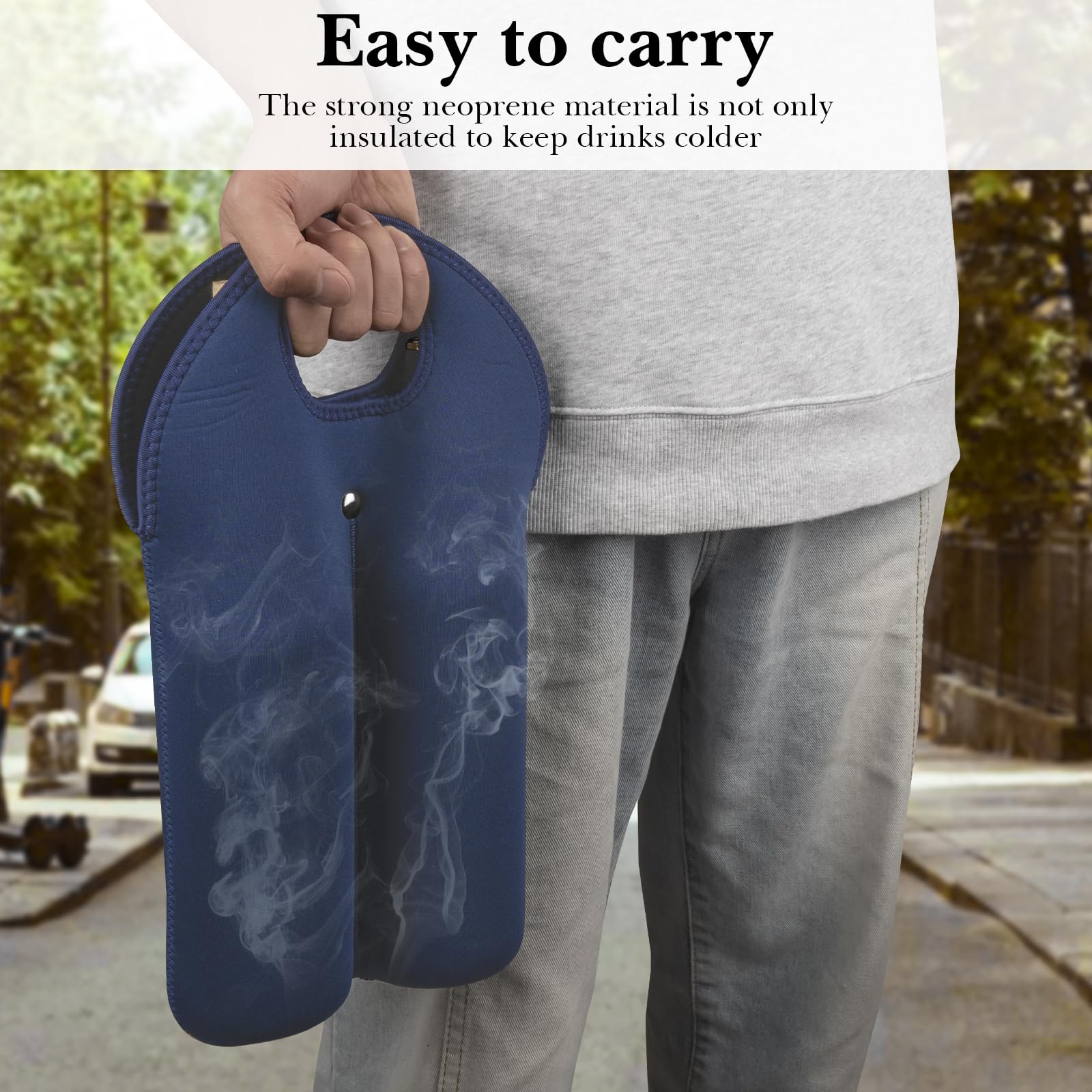 Linkidea Wine Travel Cooler Bag Holder, Portable Picnic Beverage Tote, Two Slots Beer Insulated Neoprene Handbag (Blue) - Image 4