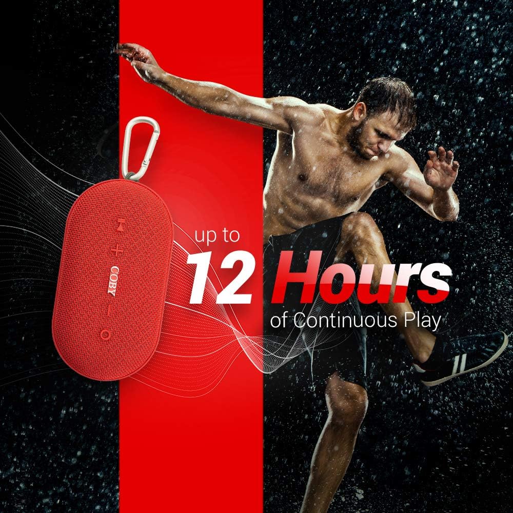 Coby Portable Bluetooth Speaker | IPX-5 Waterproof Wireless 12W Speakers | Loud HD Sound Quality | Rugged Outdoor Speaker for iPhone, Smartphone, Tablet, Laptop & iPad | with Suction Cup & Carabiner