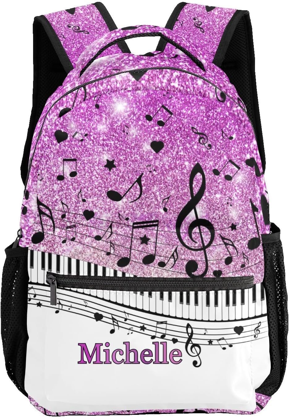 Customized Piano Music Notes Purple Print School Backpack Laptop Bag Travel Daypack for Gift