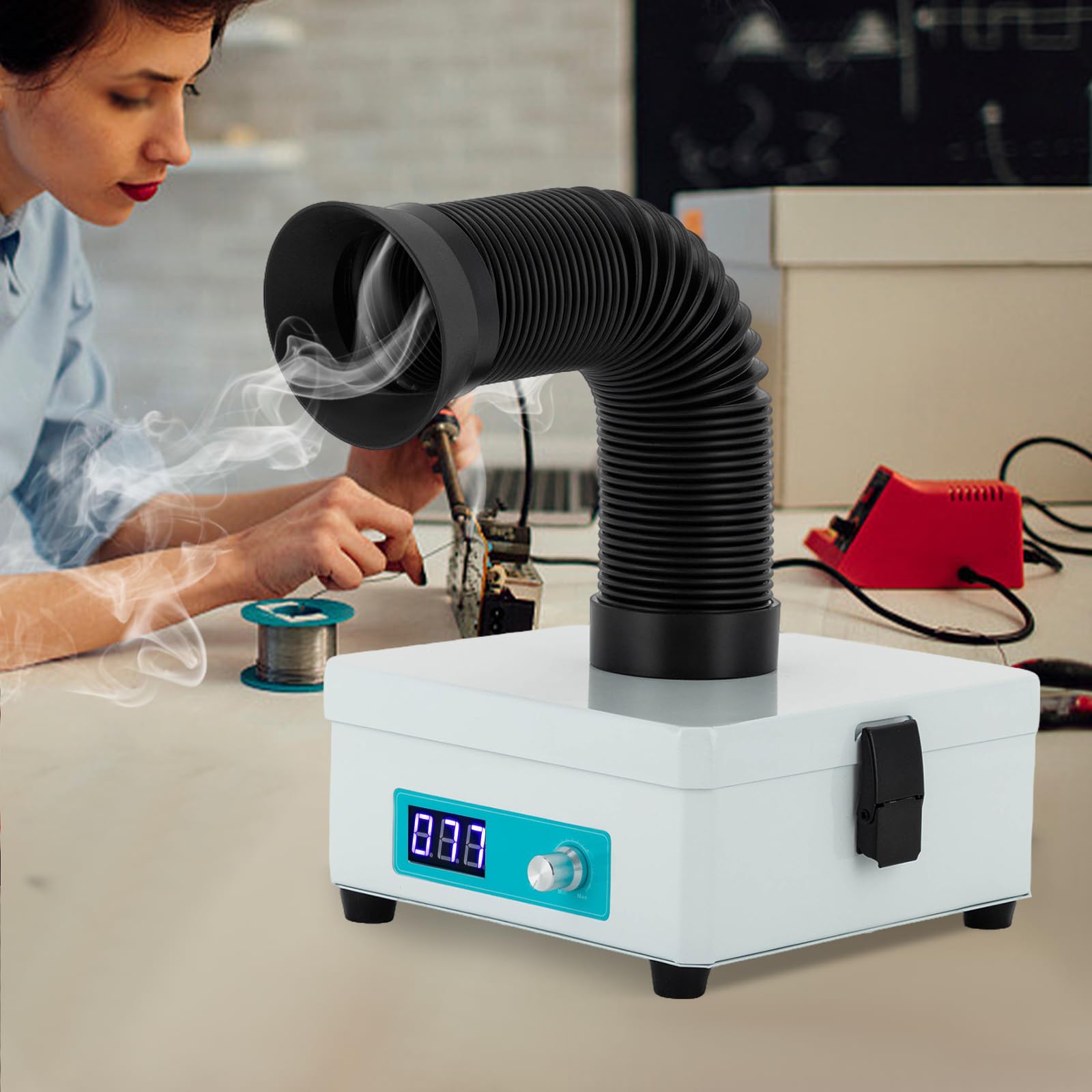 Rauchabsaugung Absaugung Löten, 15W 15 m³/h Tragbares Schweißen Rauchabzug Lötrauchabsorber Schweißrauchabsauger mit 3-Stufen-Filter für Lötstation & Schweißarbeiten