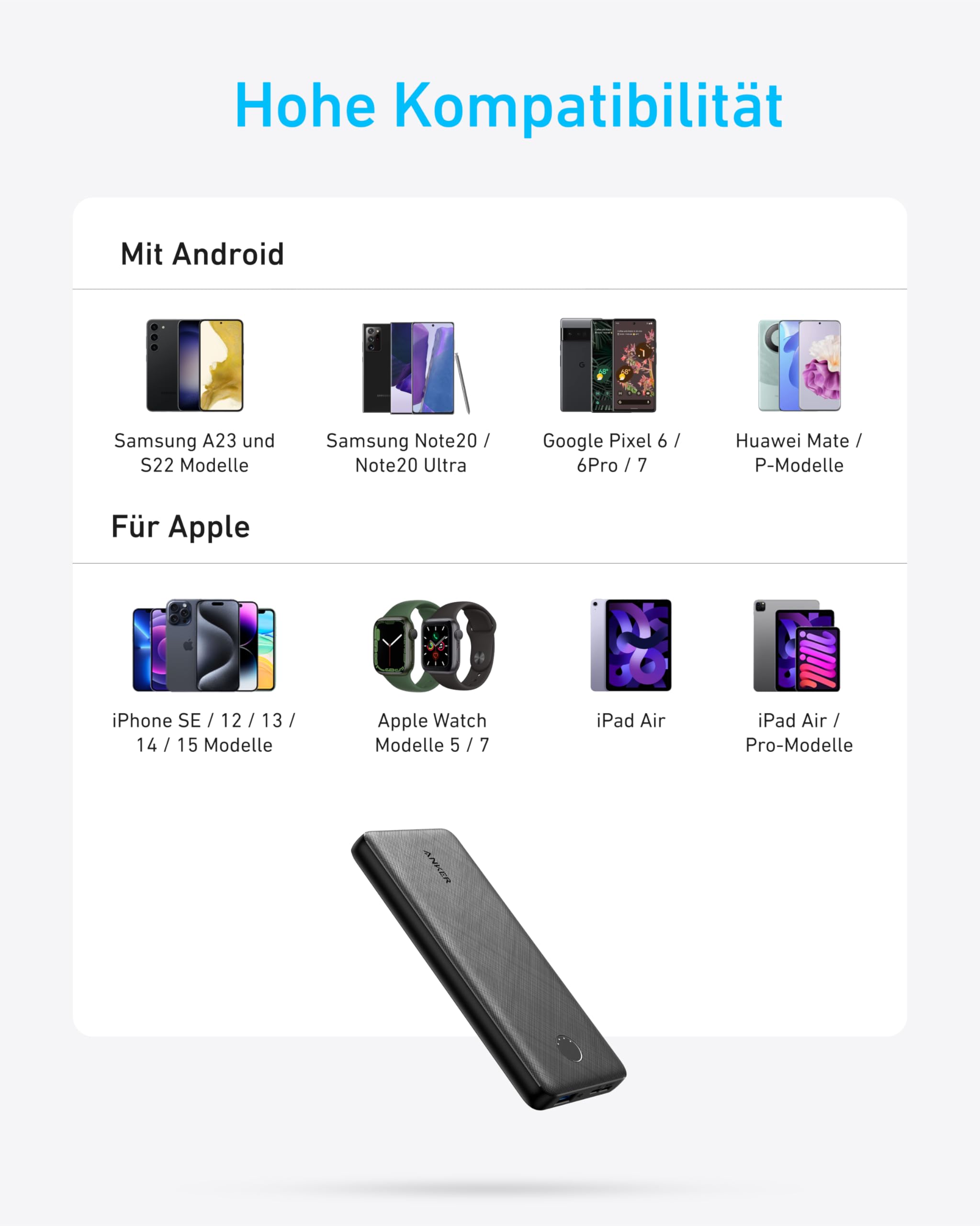 Anker Powerbank (PowerCore 10K), kompaktes Akku-Pack mit 10.000 mAh Kapazität, PowerIQ-Ladetechnologie und USB-C für iPhone, iPad, Samsung Galaxy, Pixel und mehr