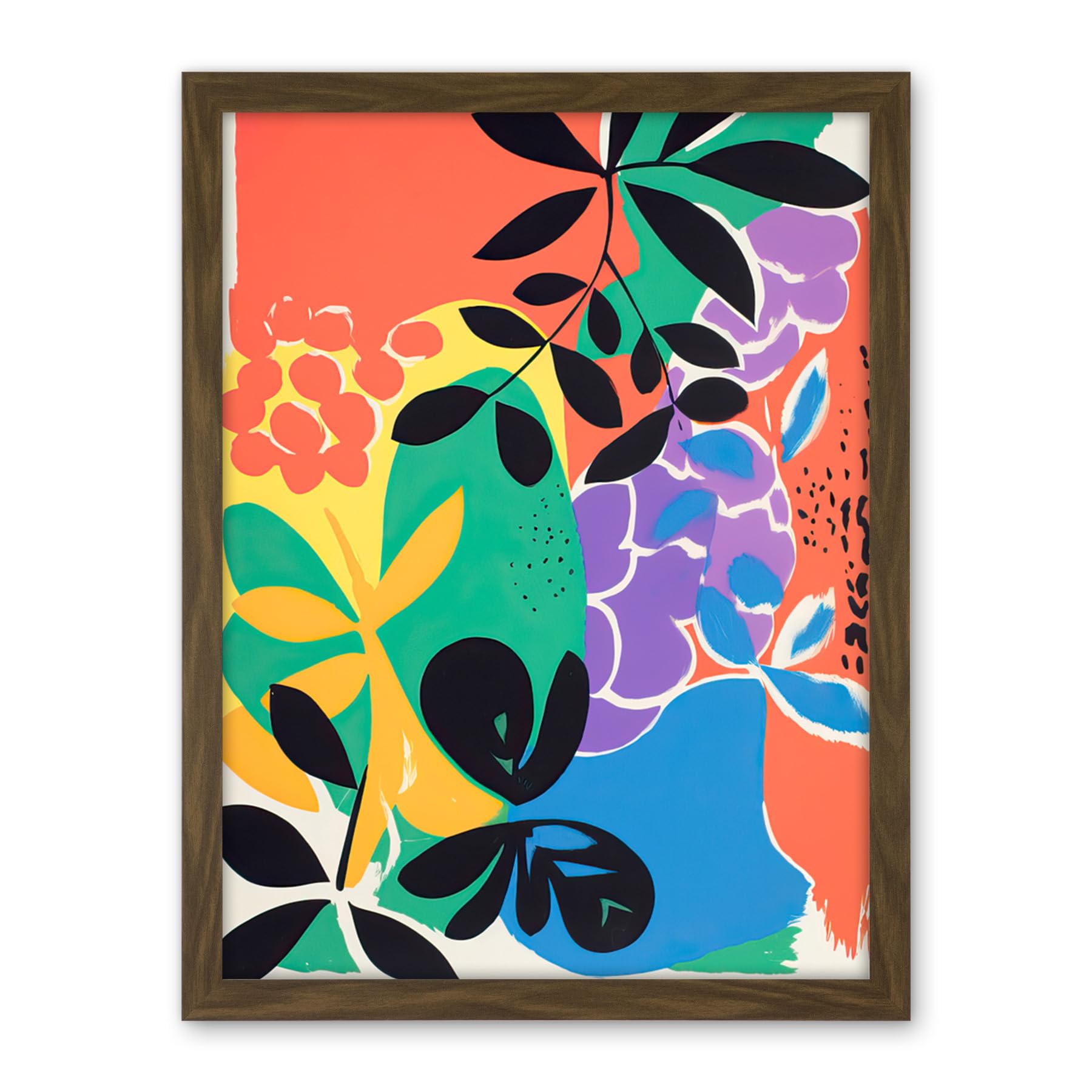 Artery8 Henri Matisse Inspired Plant Shapes Acrylic Painting Abstract Bright Colourful Artwork Framed Wall Art Print 18X24 Inch