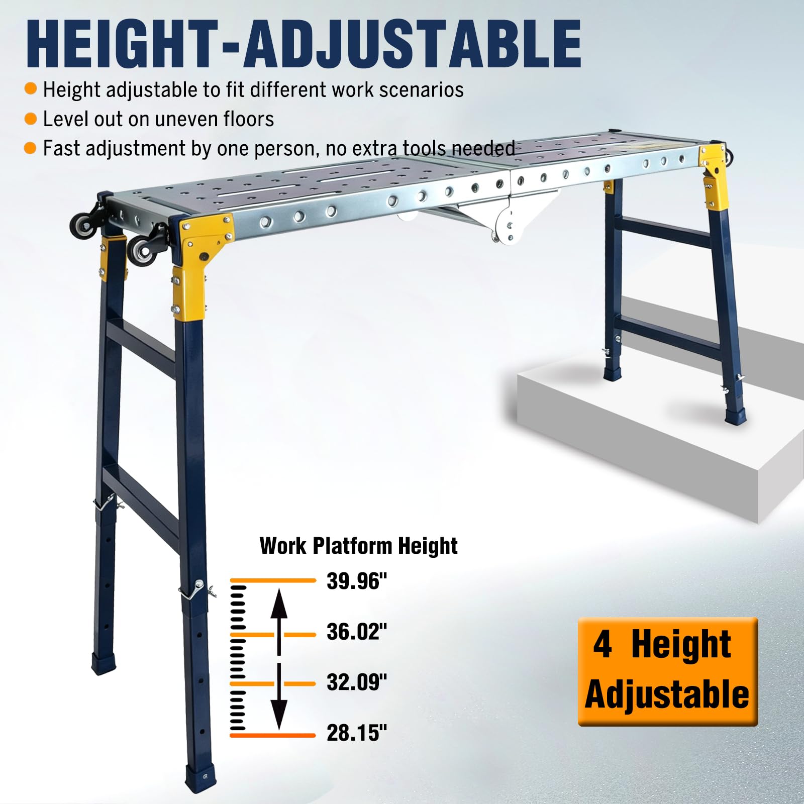 Piattaforma di lavoro pieghevole 55 x14 galvanizzata, altezza 27