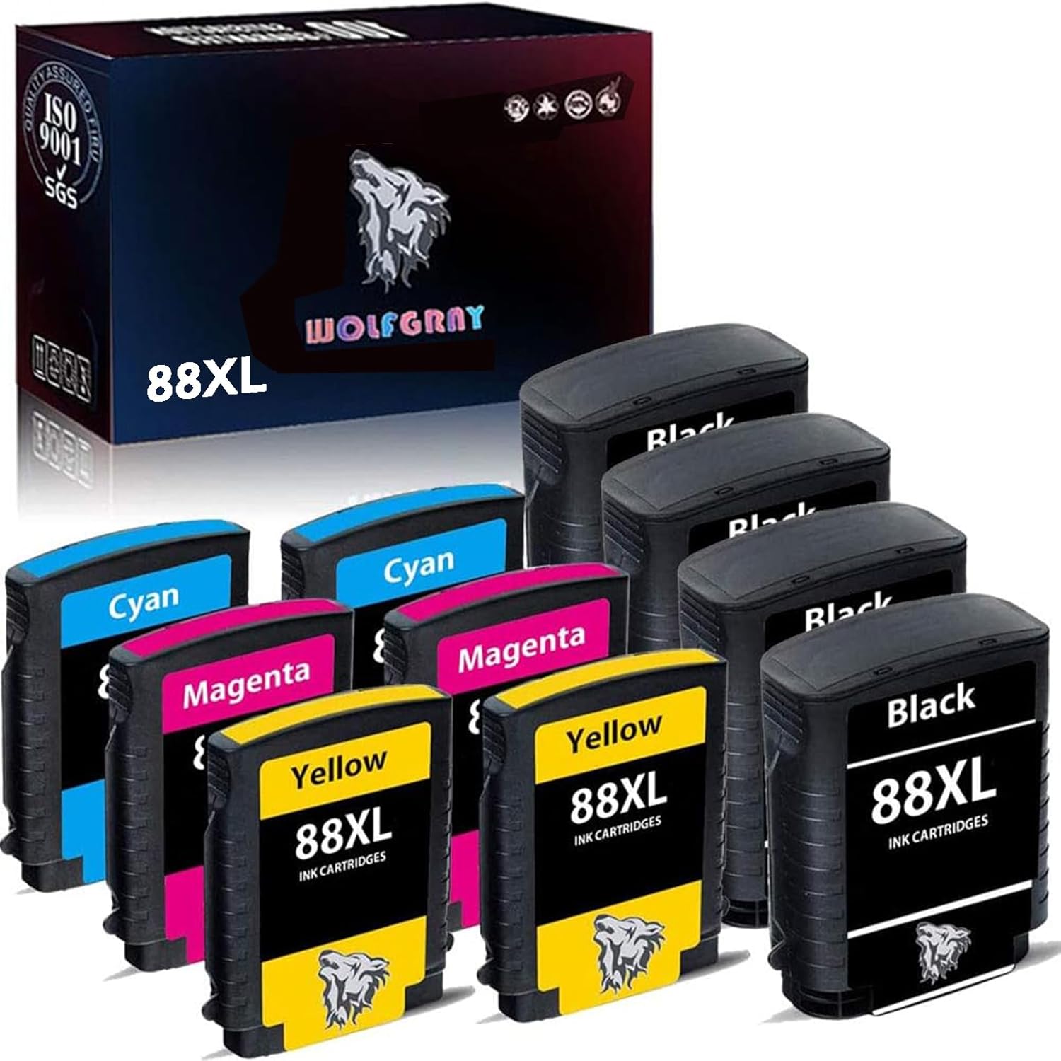 Wolfgray 88XL Ink Cartridge Compatible for HP 88XL 88 XL Ink Cartridge for HP Officejet Pro K5400 K550 K8600 L7480 L7550 L7580 L7590 L7650 L7680 L7750 L7780 Printer(4Black 2Cyan 2Magenta 2Yellow)