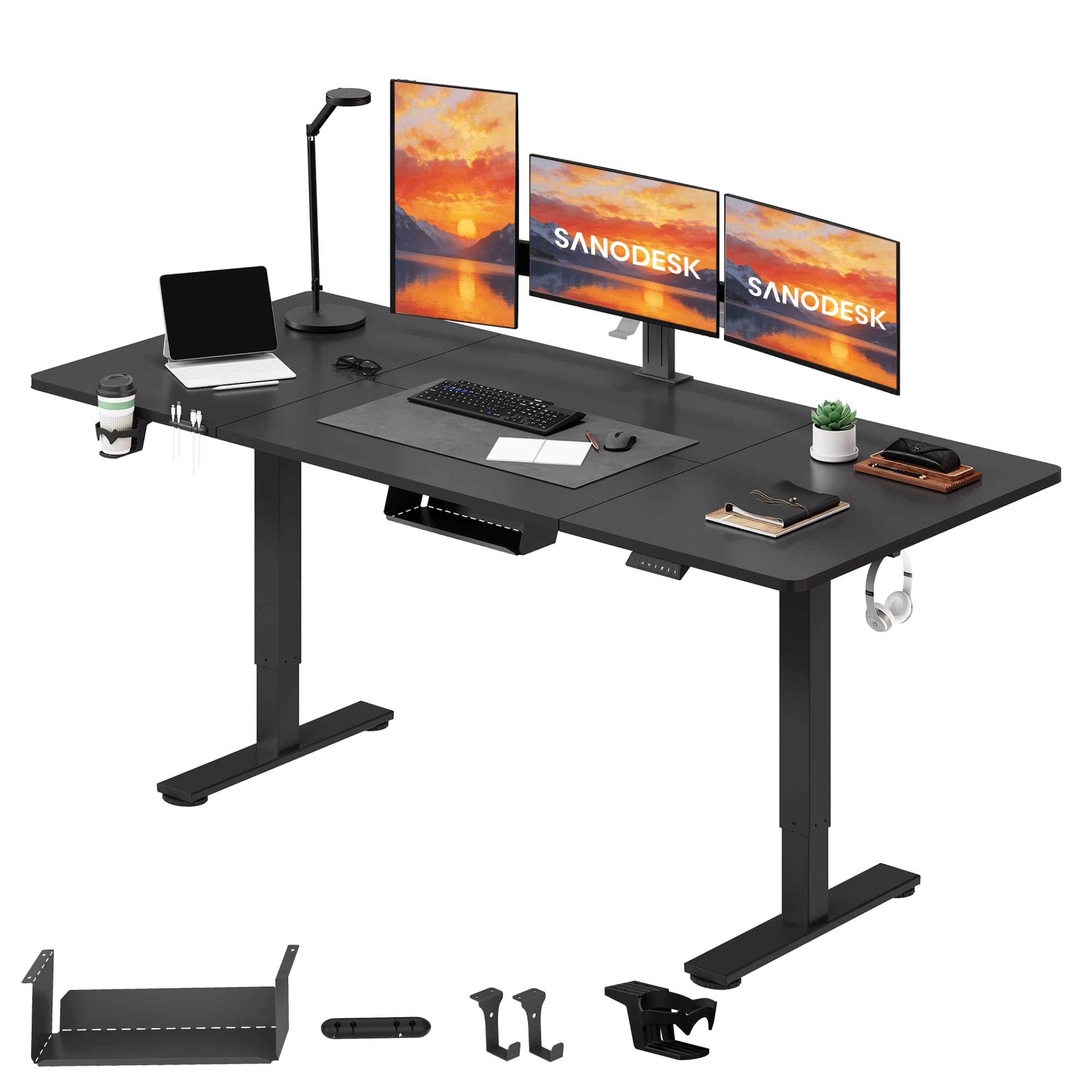 SANODESK Electric Standing Desk 180 * 80 Height Adjustable Desk With Memory Smart Panel Sit Stand Table With Cable Management for Home Office, Black