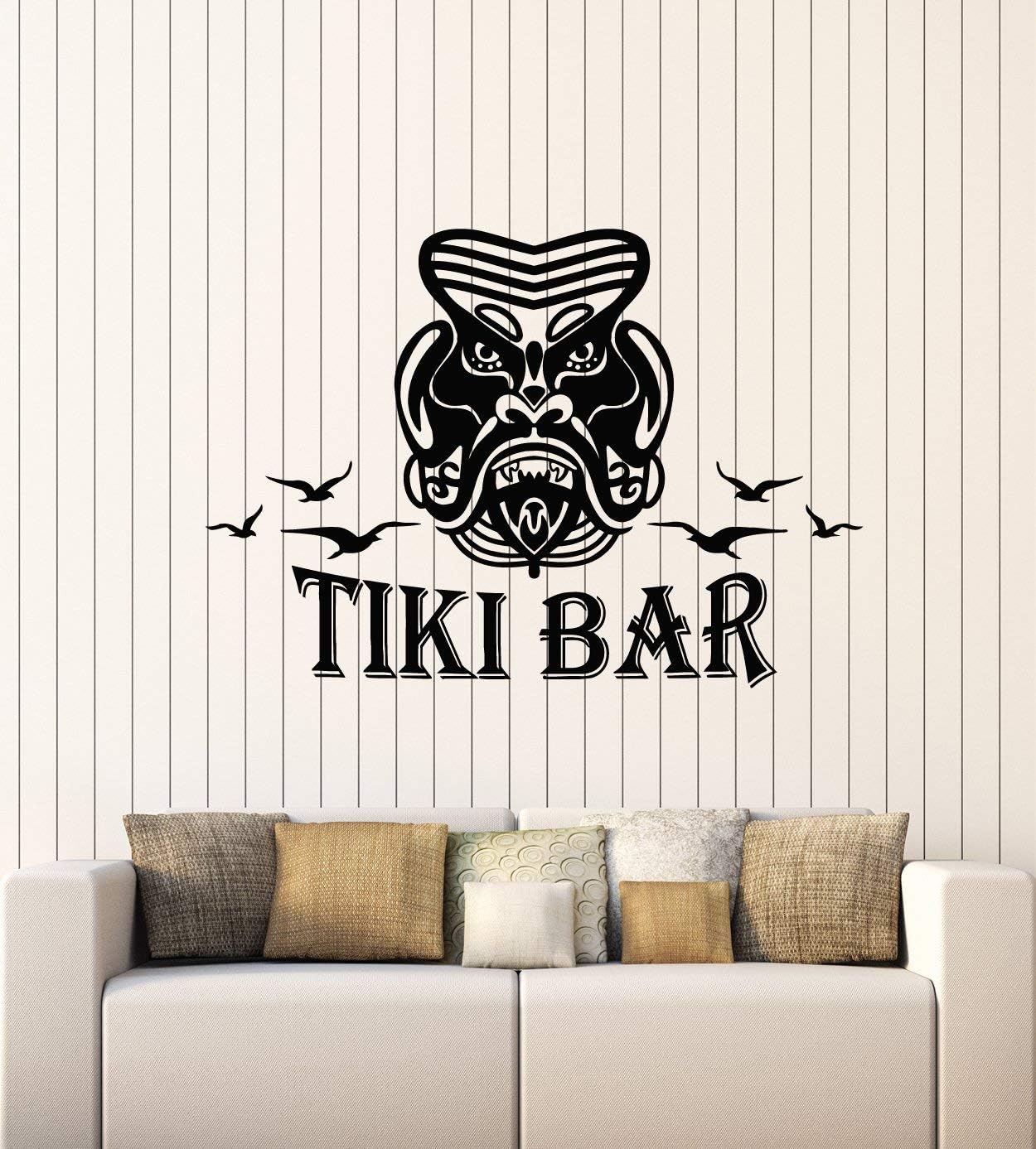 WallStickers4ever Vinyl Wall Decal Welcome Tiki Bar Mask Hawaii Hawaiian Stickers Mural Large Decor (g1676) Black