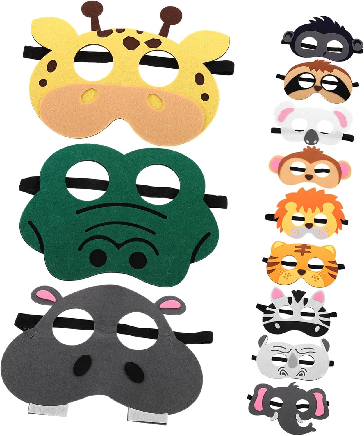 Toyvian 12Pcs Animal Themed Felt Masks for Halloween Party Cosplay Reusable Cartoon Mask with Elastic for Easy Wear