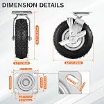 Roulettes Pneumatiques 8 Pouces 4-Pack, 2 Pivotantes (2 Freins) & 2 Rigides, Roulettes Robustes 1200 LBS de Capacité, Roue en Caoutchouc pour Banc de Travail, Chariot, Trolley, Wagon et Étagères