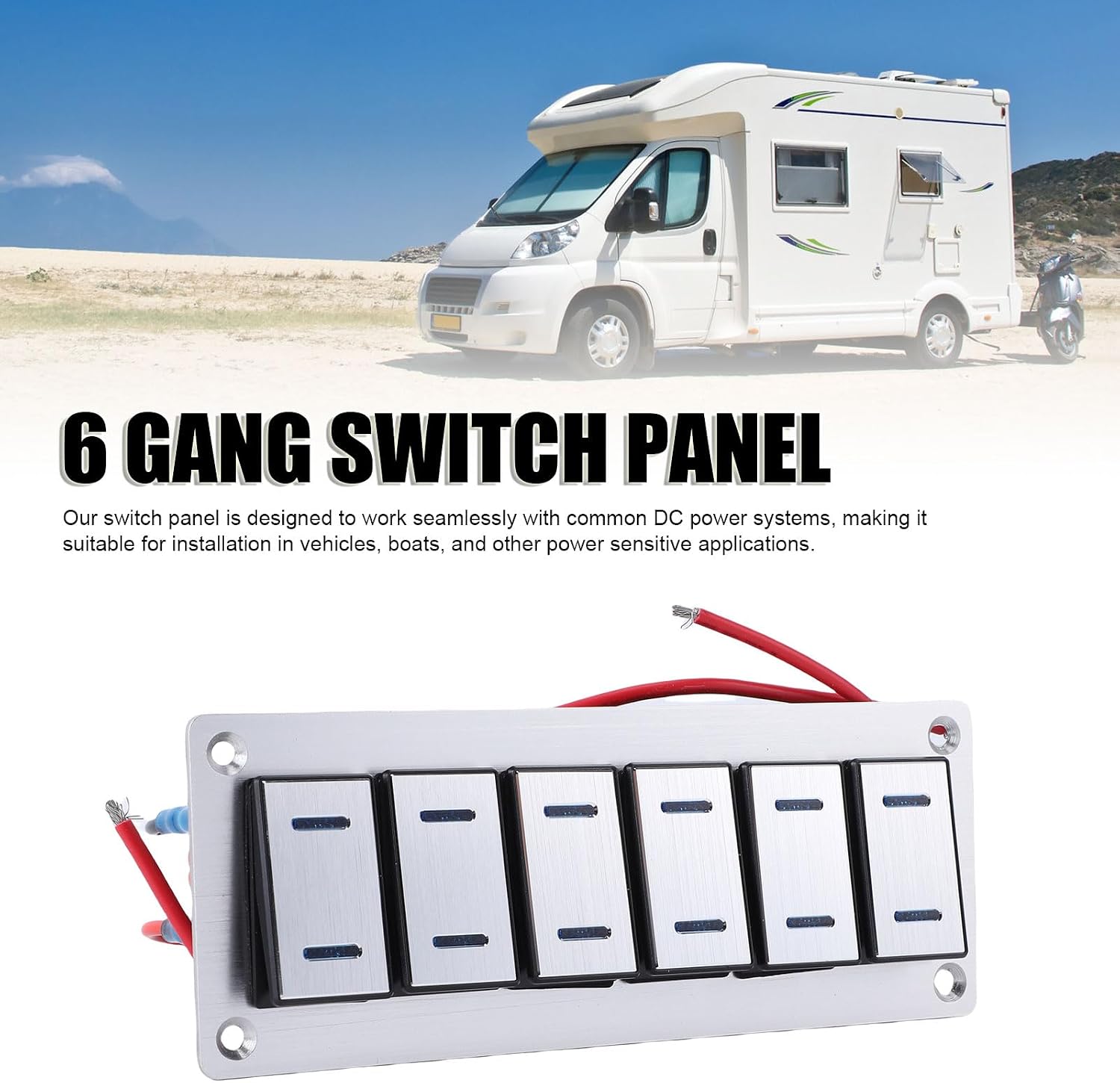 Hyuduo 6 Gang Switch Panel Marine Toggle Switch Boat Rocker Switch Aluminum Panel with Glow in Dark Stickers for Cars RVs Trucks Boats UTVs