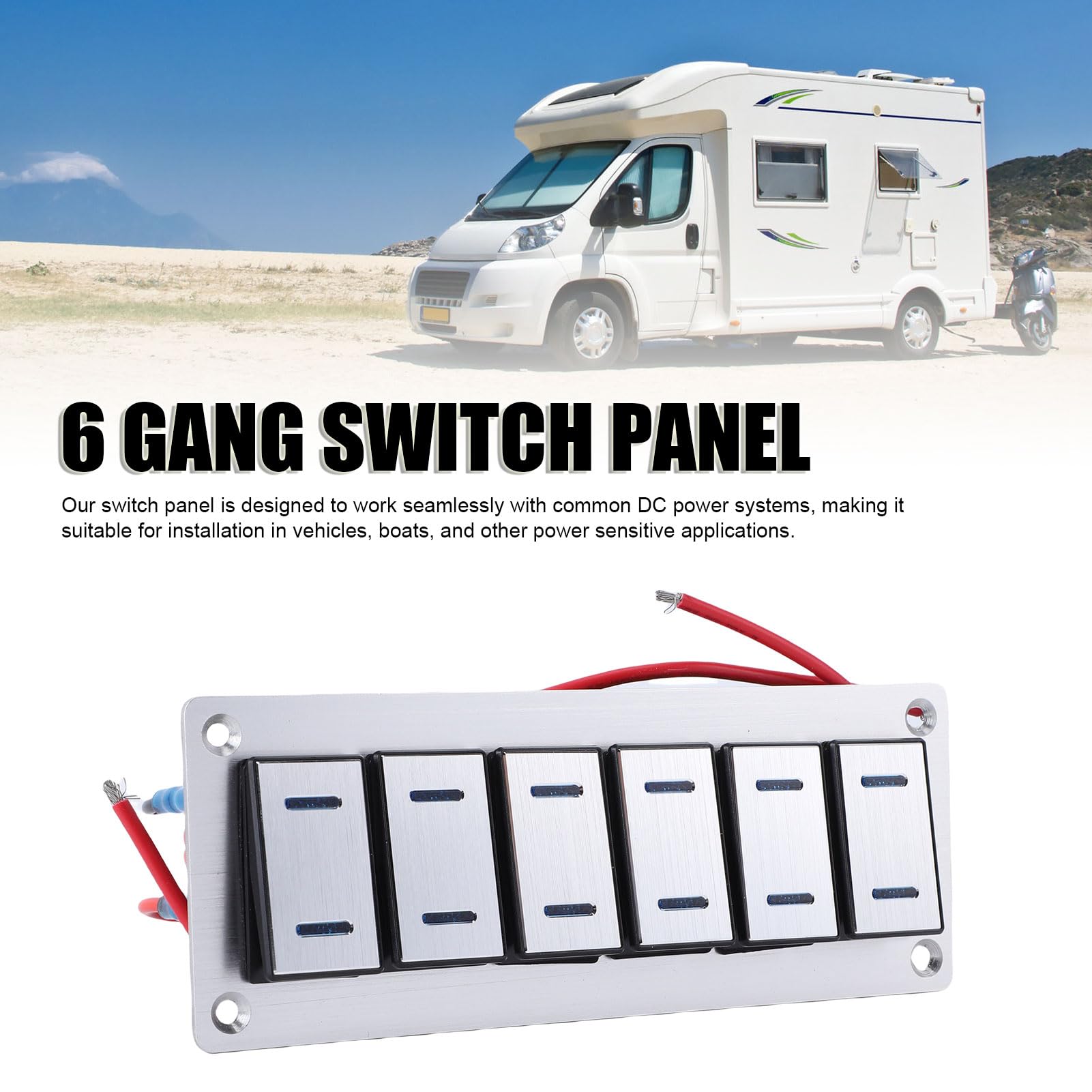 6 Gang Switch Panel, Aluminiowy Przełącznik Łopatkowy, 12V 24V,