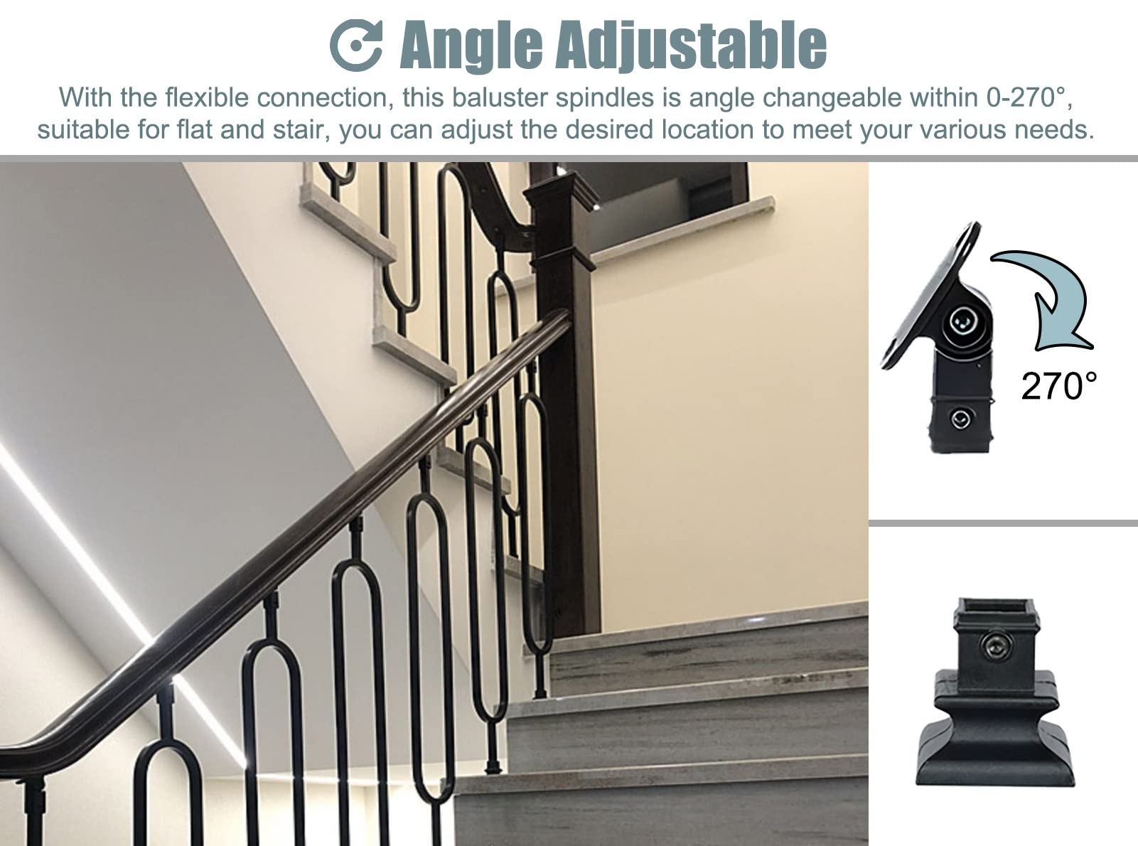 Zestaw regulowanych balustrad schodowych, 95 cm, wrzeciona do schodów wewnętrznych i pokładów z butem i łącznikiem, łatwe dopasowanie do szyny typu Shand Rail Straight (1 opakowanie)