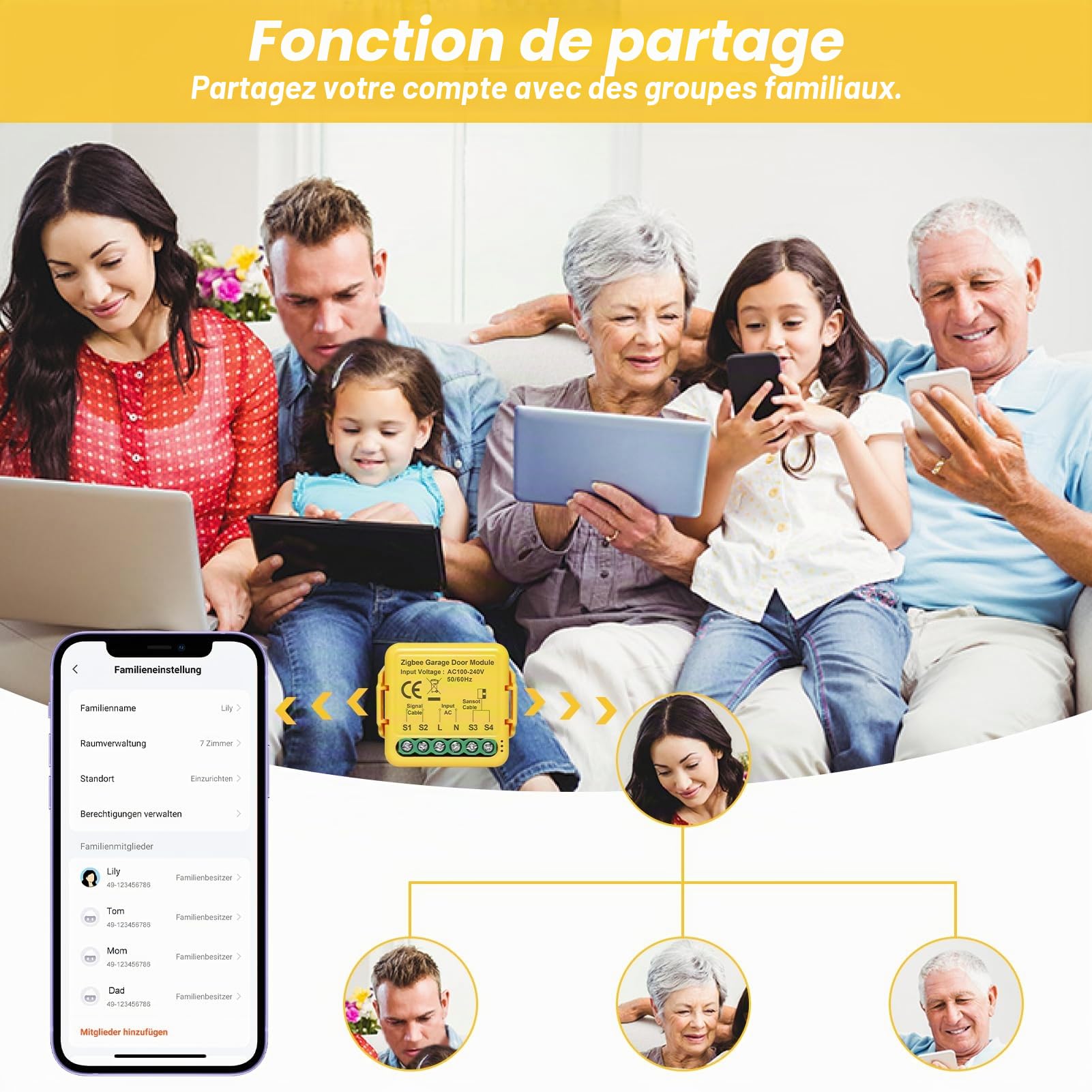 Ouvre-porte de garage intelligent Zigbee, SOARFLY ouvre portail connecté avec application Tuya & Smart Life, module pour ouverture de portail, compatible avec Alexa & Google Assistant, hub non inclus