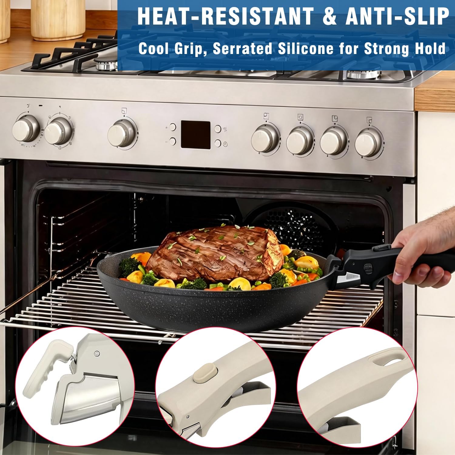 Removable Handles, Detachable Handle for Pans & Cookware – Universal Pot Handle Replacement Suitable for All Cookware (Cream White)
