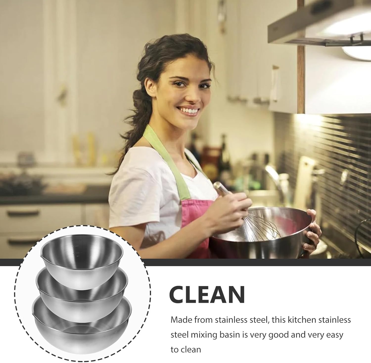 3pcs Stainless Steel Mixing Bowls Set with 20cm, 24cm, 28cm Flat Salad Bowls for Kitchen Food Prep and Dough Mixing