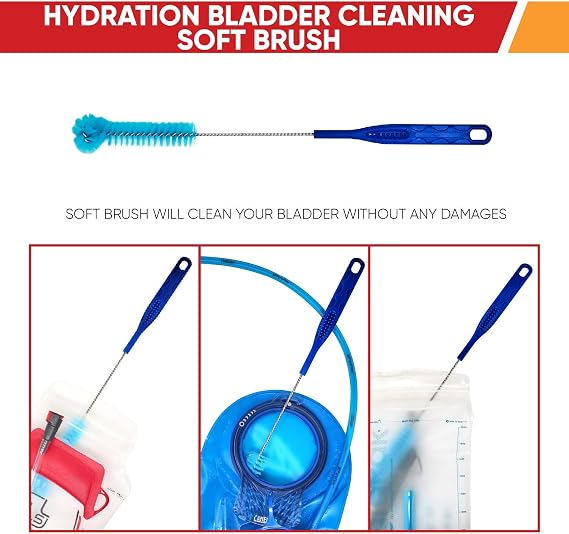 Reservoir Hydration Bladder Cleaning Kit - 6-In-1 Water Reservoir Cleaning Kit Of 3 Brushes, Collapsible Frame, (12) Cleansing Tablets & Carry Pouch - Cleaner Set For Back Pack Bladder
