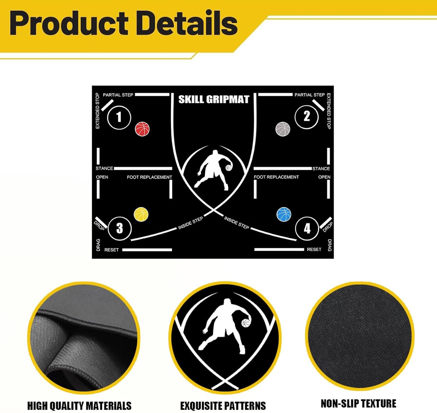 Basketball Training Mat, 120x80cm Portable Footstep System, Mat with Non Slip Silent Utility, Aid with Children Adult Purpose, Sport Gear, Reliable Speed Improvement Equipment for Gym Court Practice
