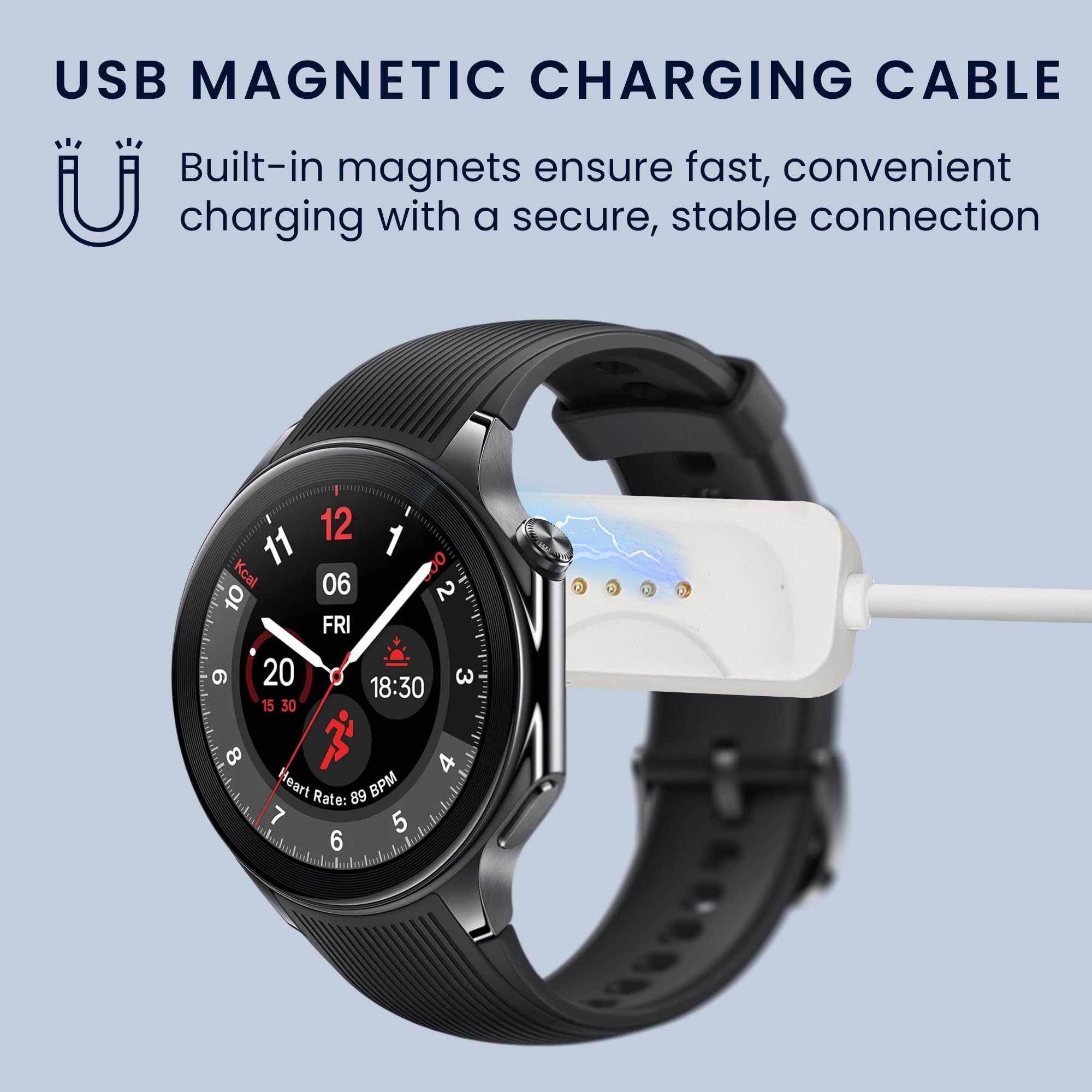 kwmobile Kabel do ładowania USB kompatybilny z OnePlus Watch 2 / Watch 3, kabel do ładowania smartwatcha, matowy biały