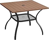 Vista 25 de Mesa de comedor para exterior, mesa cuadrada para terraza con orificio para sombrilla