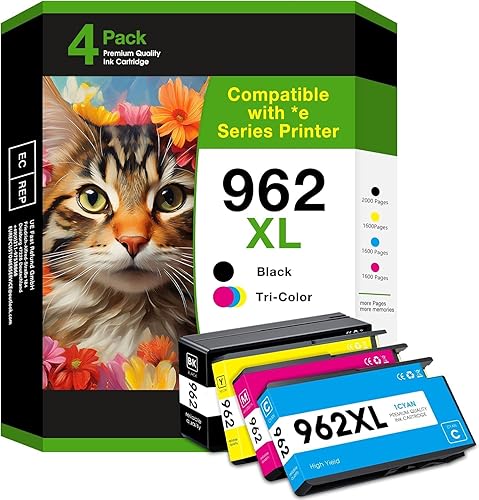 Cartucho de tinta de repuesto compatible para HP 962XL. Funciona para impresoras HP OfficeJet Pro 9010, 9012, 9013, 9014, 9015e, 9016, 9018, 9019,