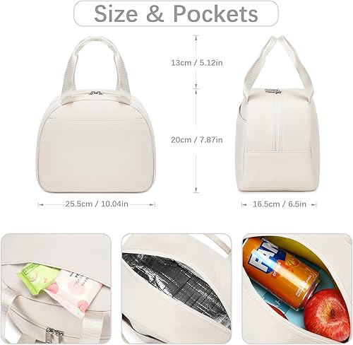 Miniatura 3 de abshoo Bolsa de almuerzo reutilizable para mujeres y niñas, bolsa de almuerzo aislada para adultos, para el trabajo, picnic y viajes (beige)