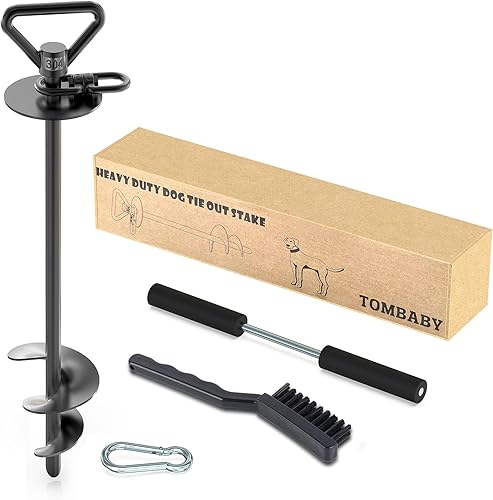 Miniatura 11 de TOMBABY Cable y estaca para perros, con cable resistente de 20 pies, anclaje giratorio de 360° y antienredos, corredor de perro para patio, estaca