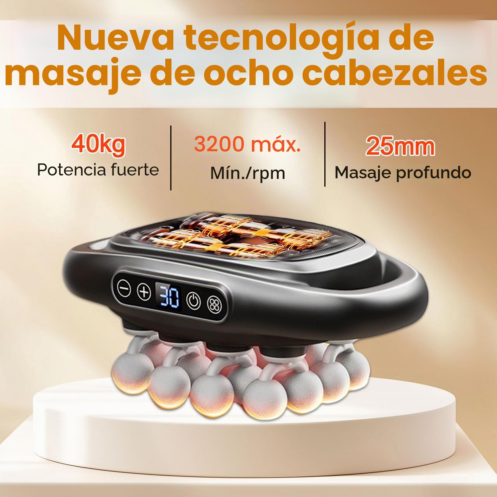 Pistola de masaje muscular de masaje de 16 cabezas, 3 modos y 30 velocidades, Massorger de luz roja,masajeador de cuello,masajeador eléctrico para piernas, brazos, cintura, espalda, nalgas