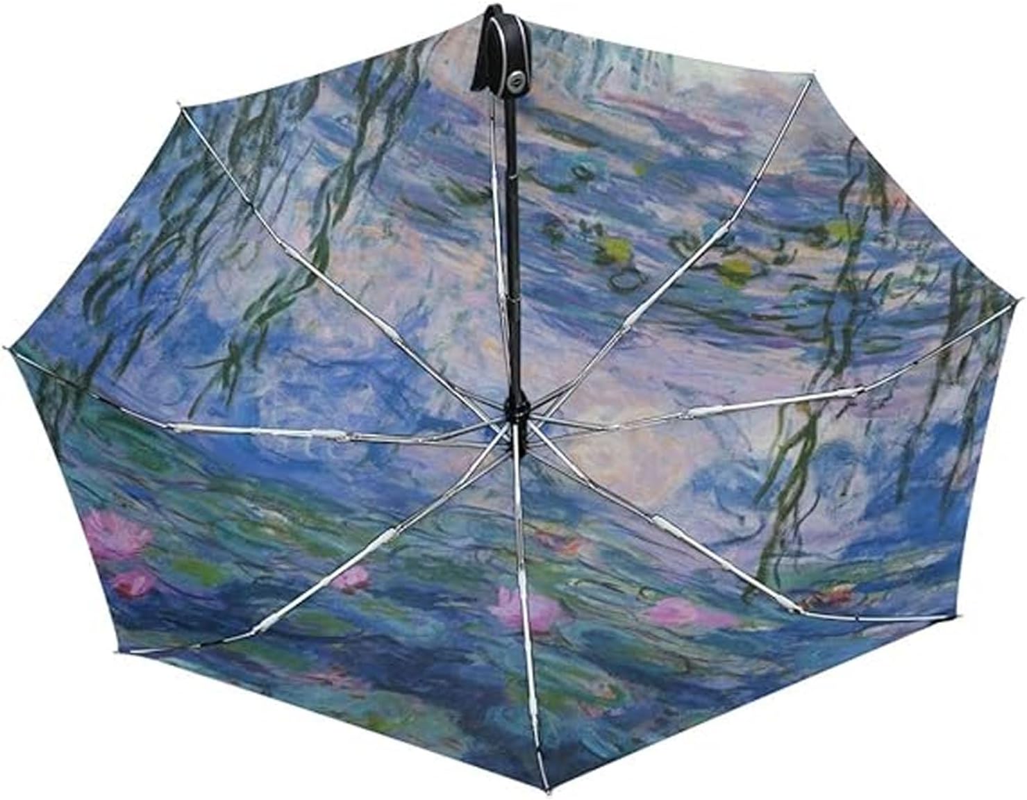 Folding Monet Water Lilies Painting Travel Umbrella Windproof Automatic Compact Rain Travel Umbrella,Lightweight,Auto Open/Close - Image 4