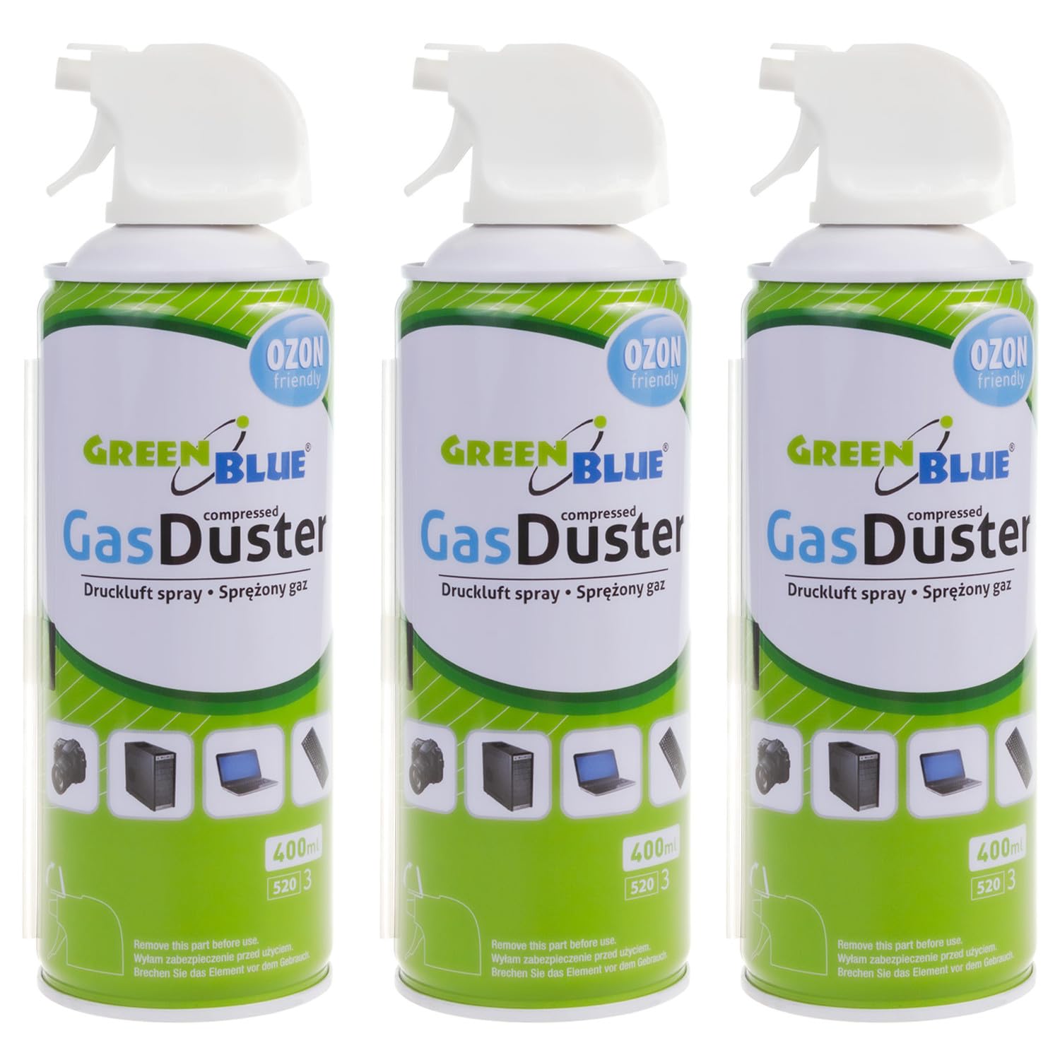 Green Blue GB400 sprężone powietrze w sprayu 3 x 400 ml Air Duster czyszczenie sprężonego powietrza sprężone powietrze do komputera