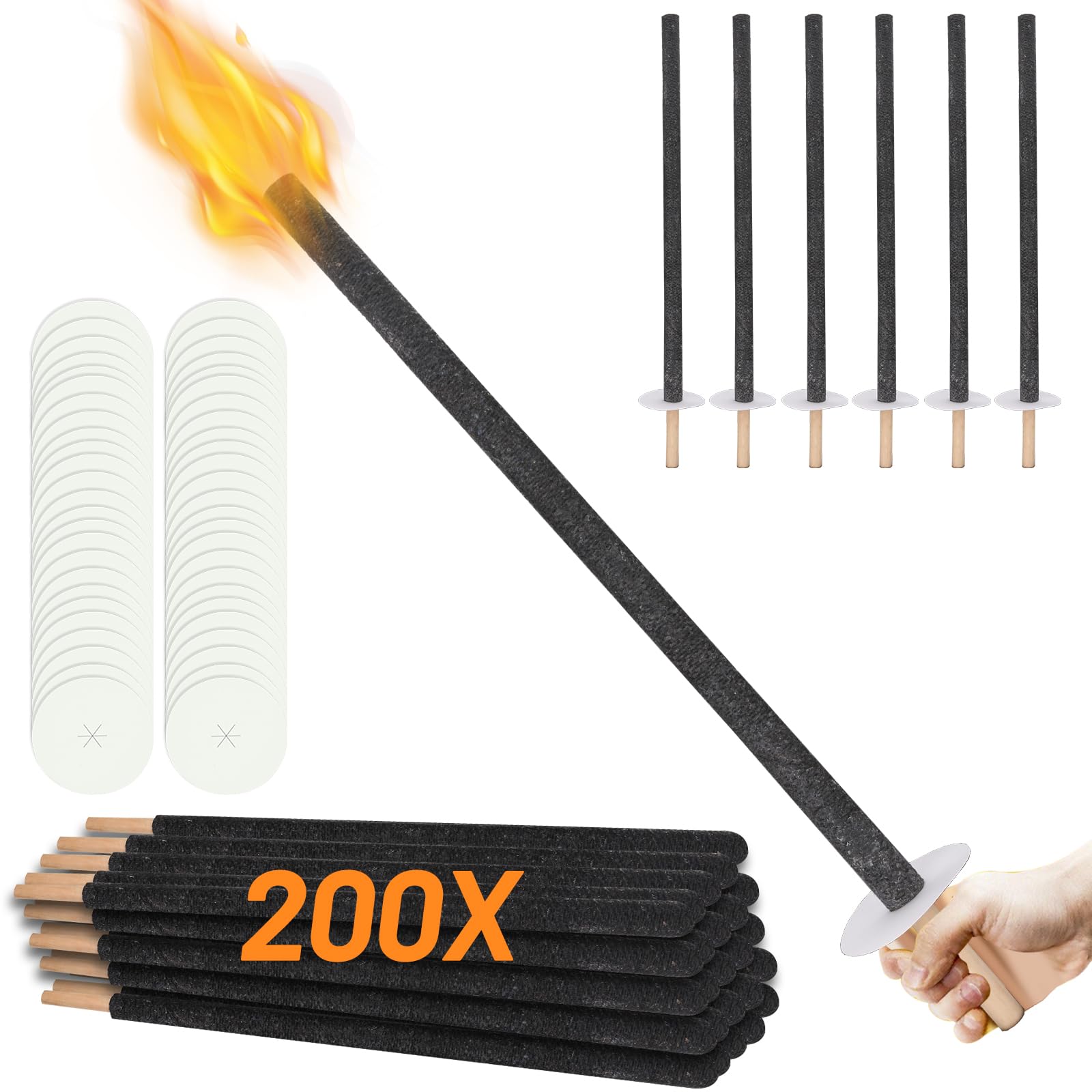 Gimisgu 200x Fackeln, 72cm Fackel, Brenndauer 90-100 Minuten, mit Tropfschale, geeignet für Wanderungen, Lagerfeuerparty, Outdoor-Aktivitäten, Kinderfackeln, Gartenfackeln, Outdoor-Dekoration