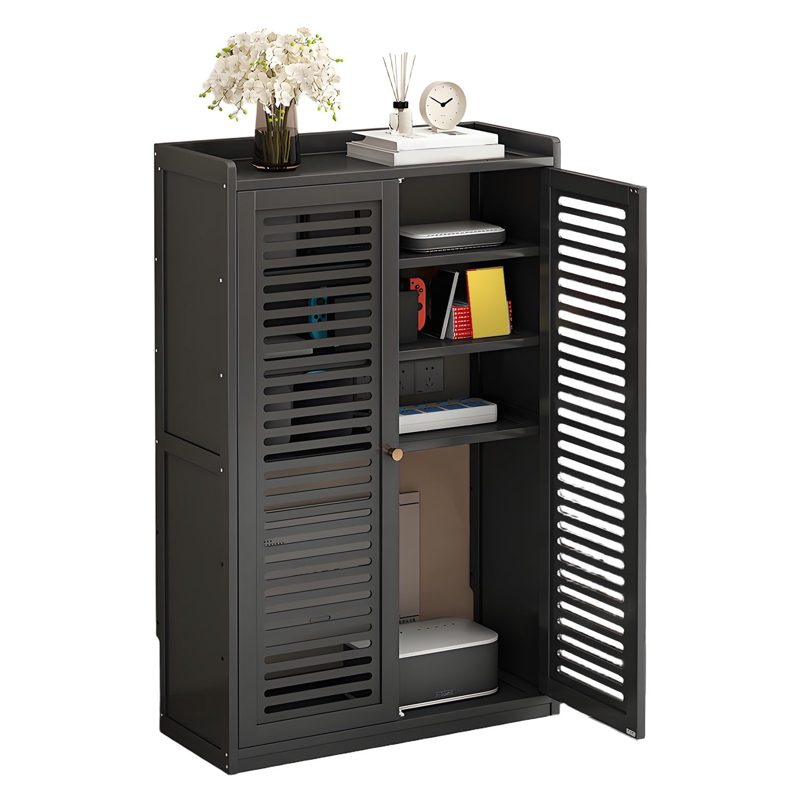 Mueble para router WiFi ventilado con cubierta de radiador y estantes ajustables para oficina