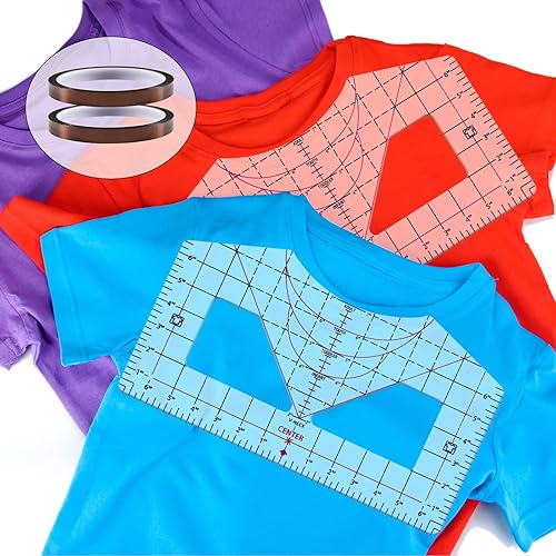 2 reglas de camiseta para alineación de vinilo, herramienta de medición de camisetas con cinta de calor para prensa de calor, sublimación,