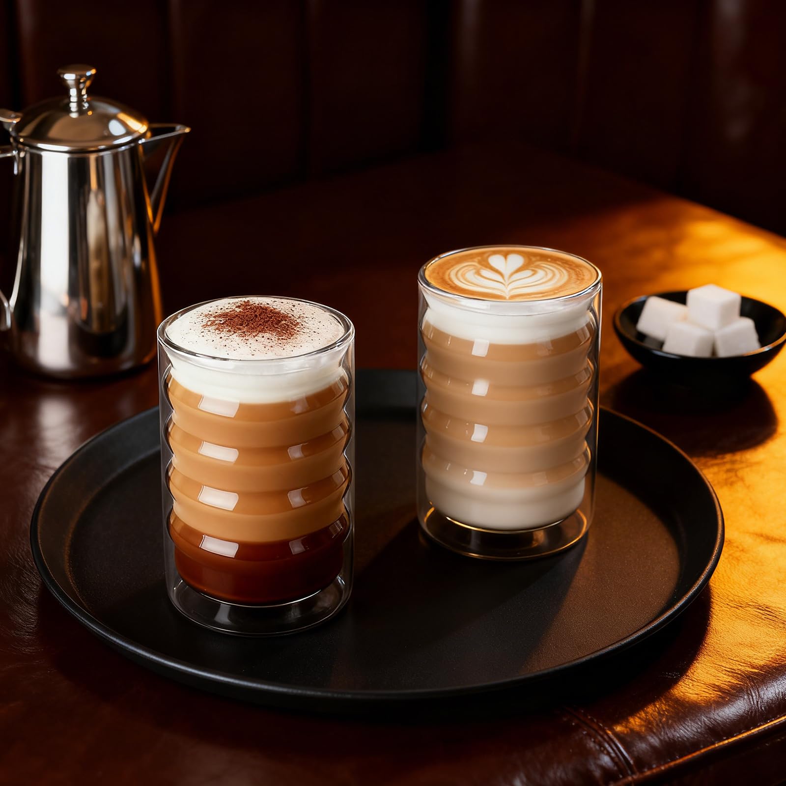 Lot de 4 verres à latte macchiato à double paroi - 400 ml - Verres à café à double paroi - Avec 4 cuillères - En verre borosilicate