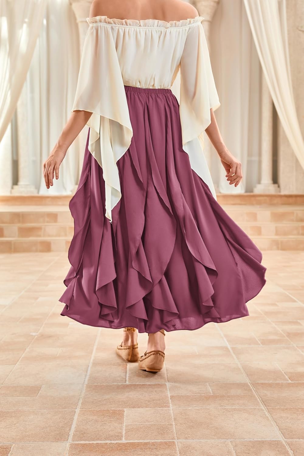 SCARLET DARKNESS Womens Boho Maxi Skirt 2026 Renaissance Long Skirt High Waist Ruffle Flowy Skirts - Image 6