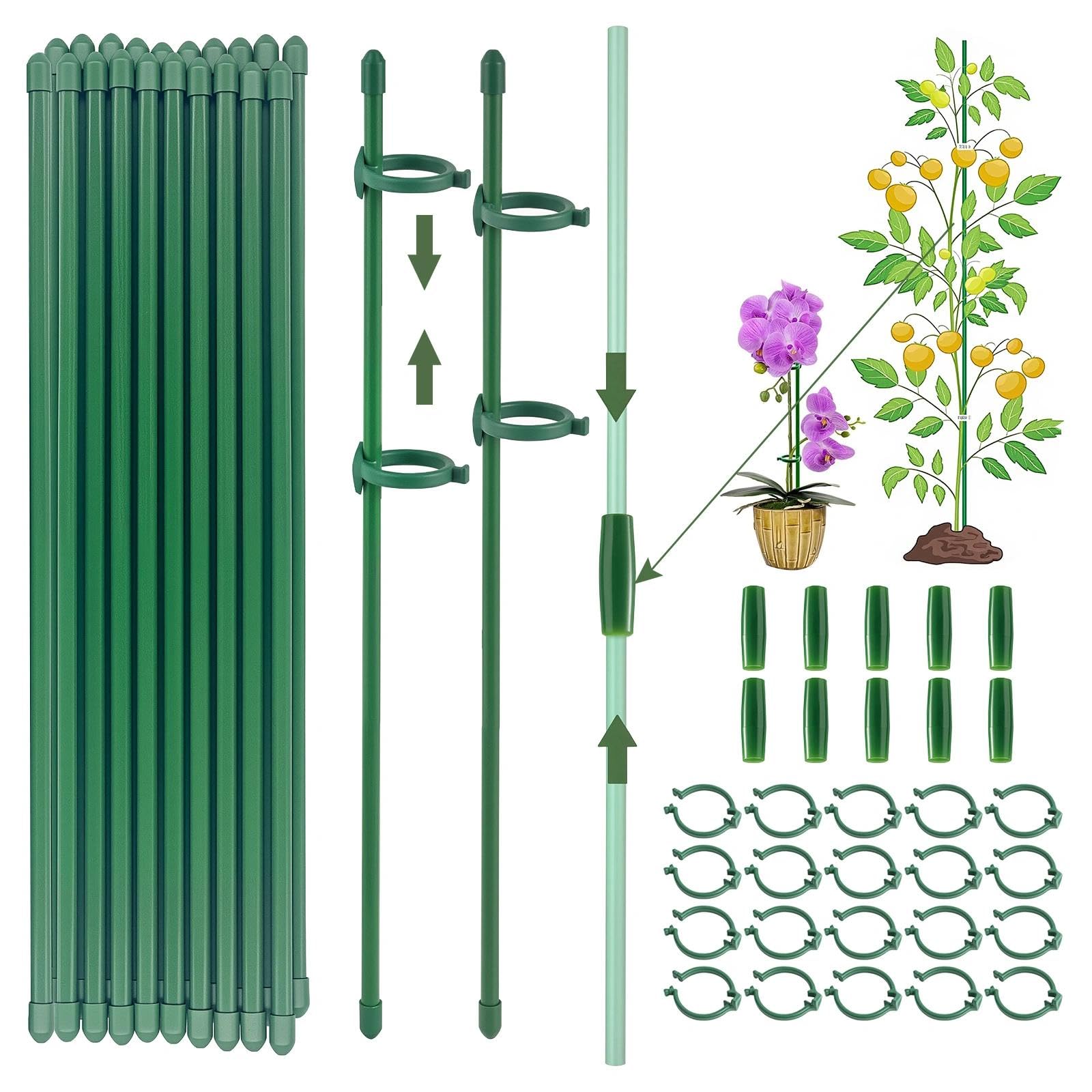20 Piezas Tutores para Plantas, Palos para Sujetar Plantas con 20 Clips Plantas 10 Tubos de Extensión, para Plantas para Orquídeas, Tomates, Peonías, Enredaderas (90 PCS)