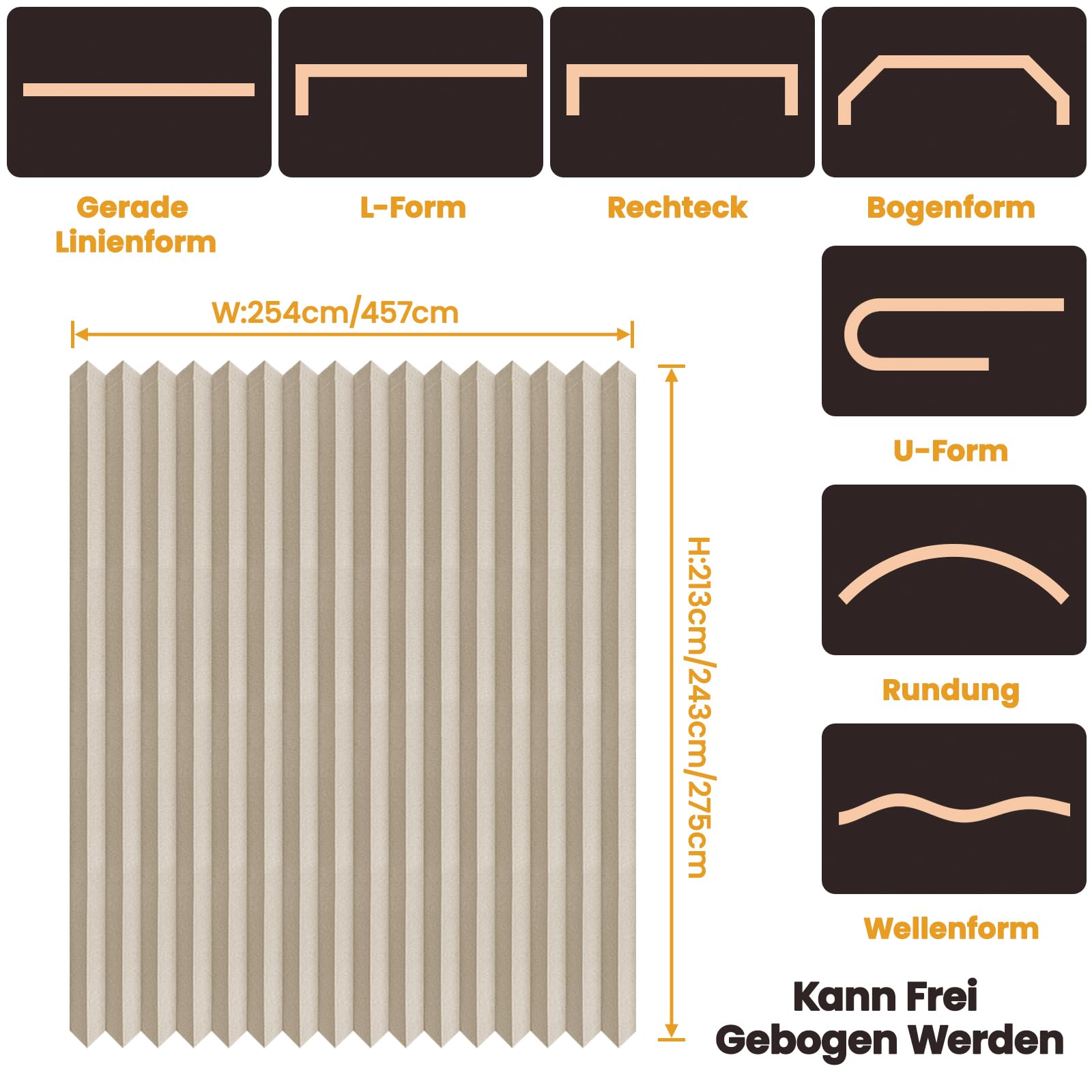JILRON Raumteiler Vorhang Mit Schienen, 100% Vollschutz - Einzigartiges Akkordeon-Design, Saubere Optik für Schlafzimmer, Abstellraum (Cremefarben-H213 x B254 cm) 1er-Pack