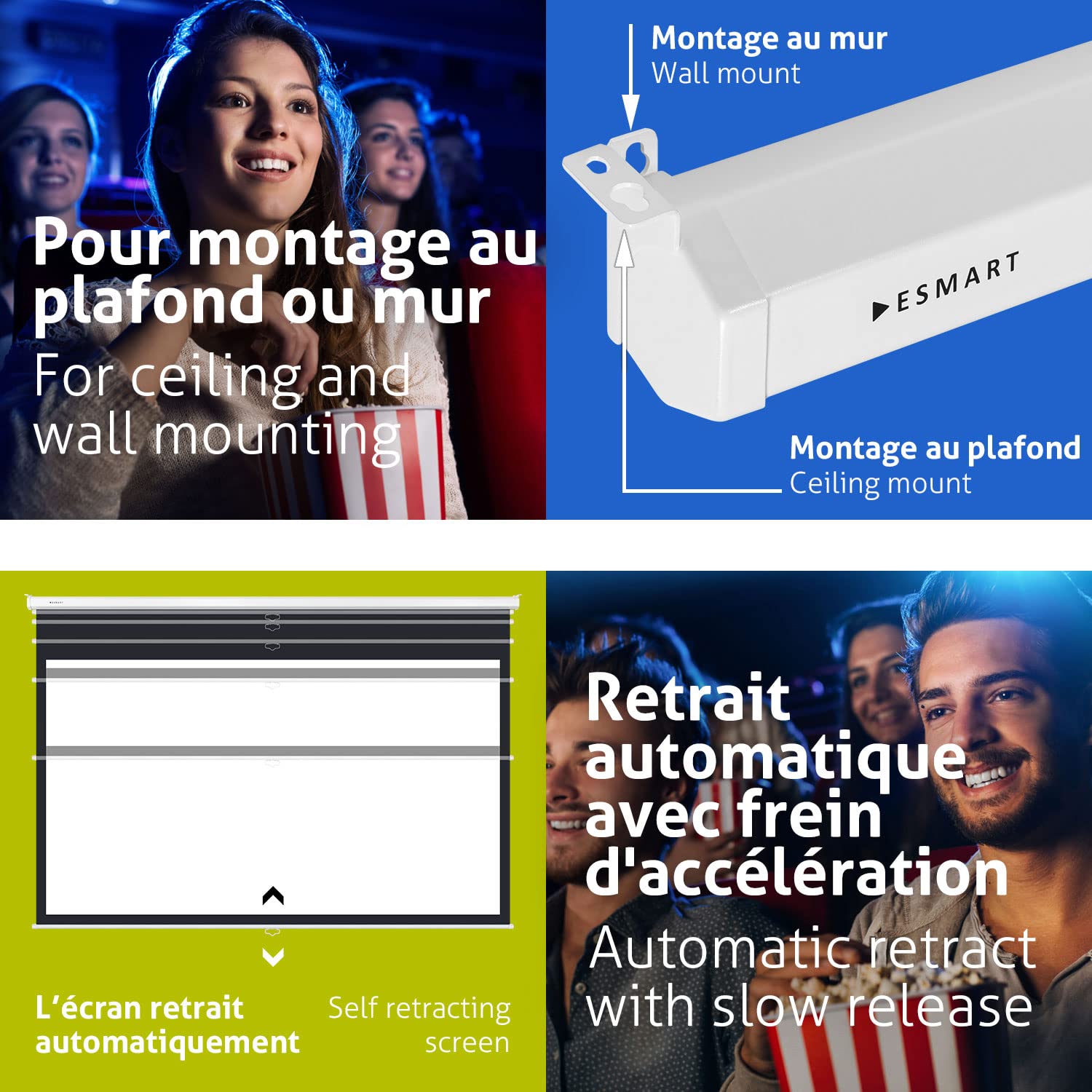 ESMART MIROLO Écran de Projection Manuel 203 x 114 cm (92") 16:9 Home Cinéma