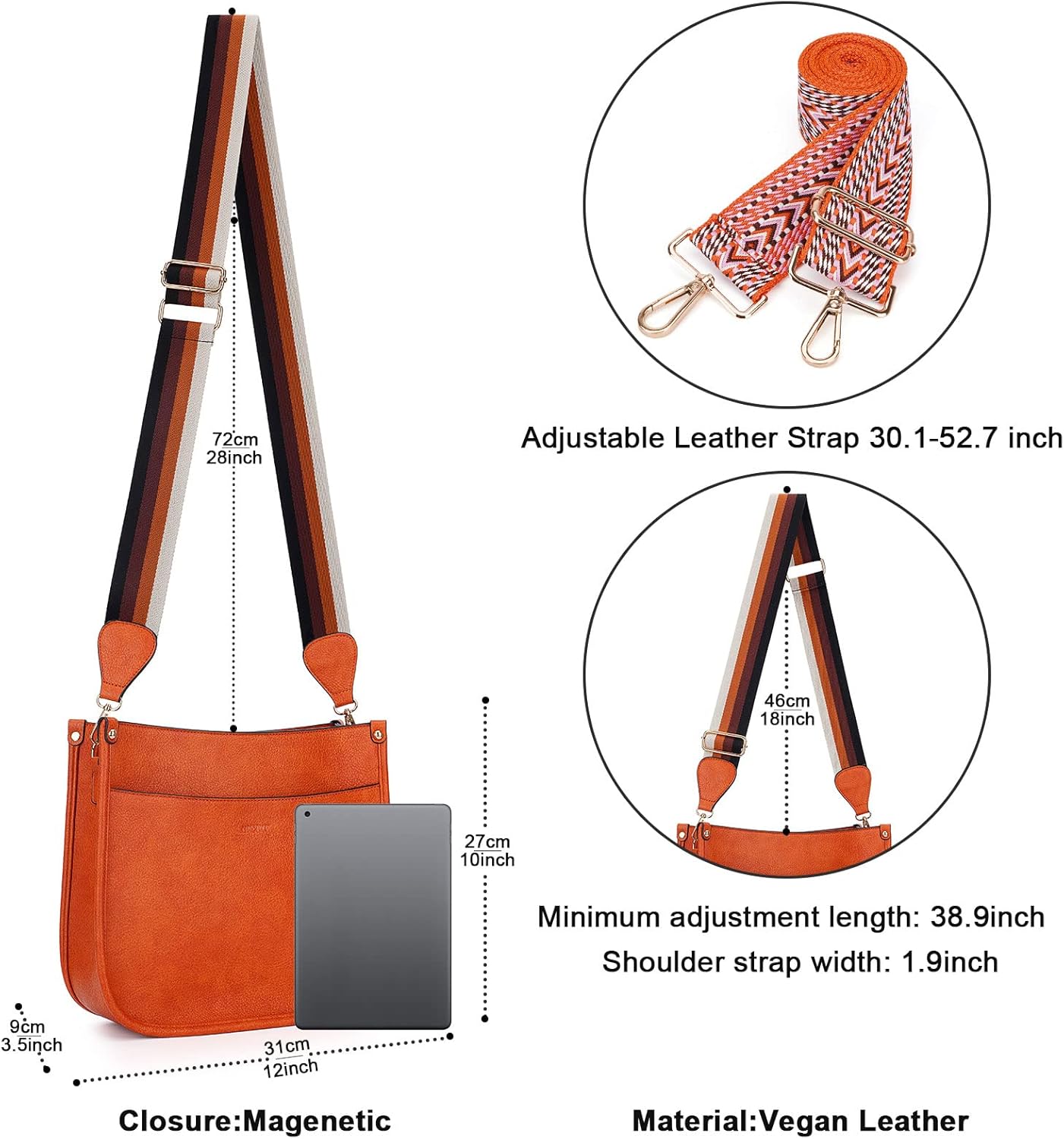 HKCLUF Vegan Leather Crossbody Bags Purse for Women Trendy Tassel Hobo Handbag Women With 2PCS Adjustable Guitar Strap | Vegan Leather, Trendy, Tassel, Women, 2PCS - Image 4