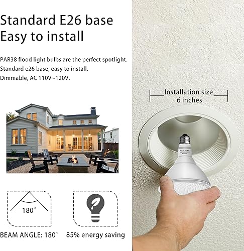 Miniatura 3 de Par38 - Luces LED de inundación para exteriores, regulables, 1800 lúmenes, 20 W, reemplazo de hasta 200 W, bombillas de inundación al aire libre