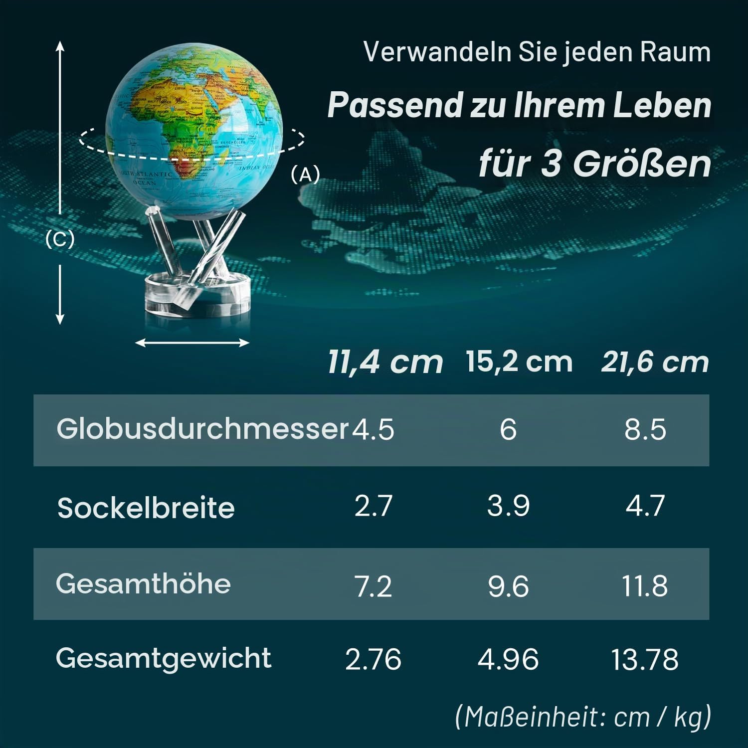MOVA Globus Ozeanblau Relief Signatur (6") – Solar Globus | Rotierende Weltkugel mit Höhenrelief | Ohne Batterien | Globus Deko und Lern Globus für Büro und Zuhause | 15 CM