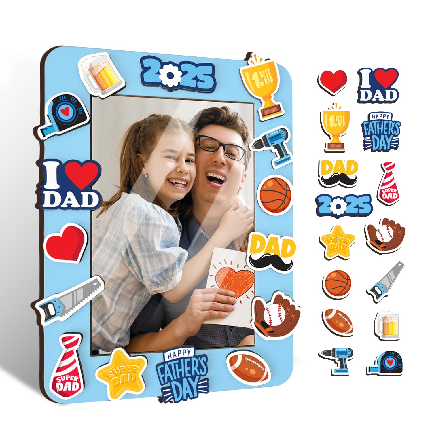 MIKAYENUS Fathers Day DIY Picture Frames Craft Kits - 4x6 Picture Frame Craft with Wooden Charms - Picture Frame Decorating Kit for Kids - DIY for Dad