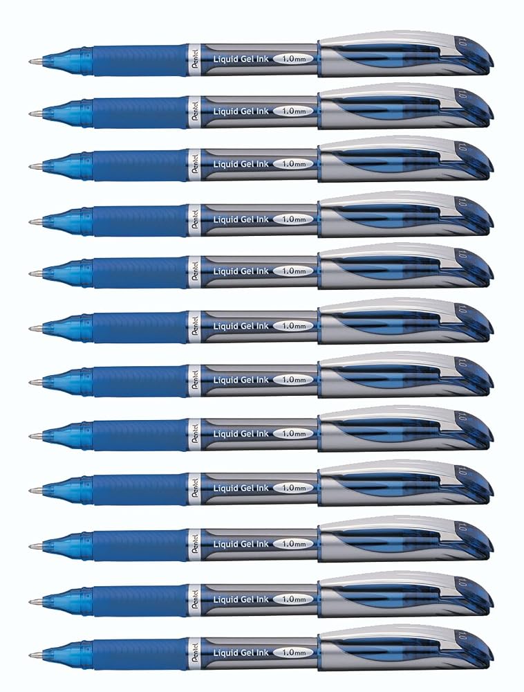 Pentel EnerGel Deluxe Liquid Gel Pen, Bold Line, Metal Tip, Blue Ink, Box of 12 (BL60-C)