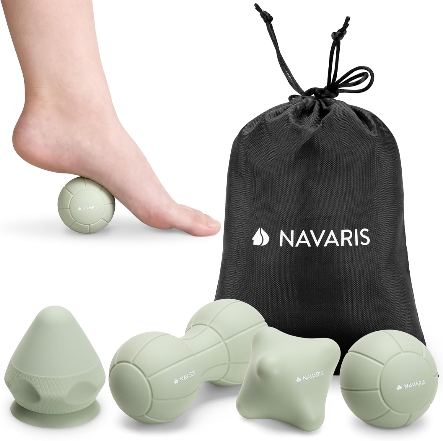 Navaris 4-in-1 Massage Ball Set - Lacrosse, Peanut, Spiky & Suction Trigger Point Balls - Portable Massage Set with Carry Bag